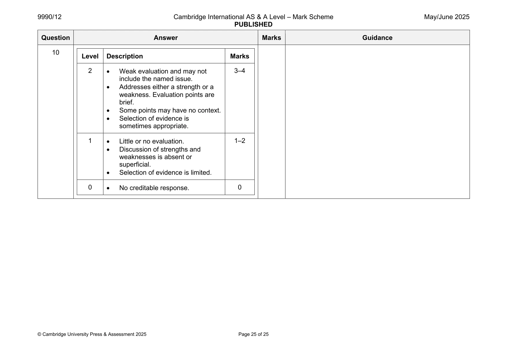 Mark scheme, page 25 of 25