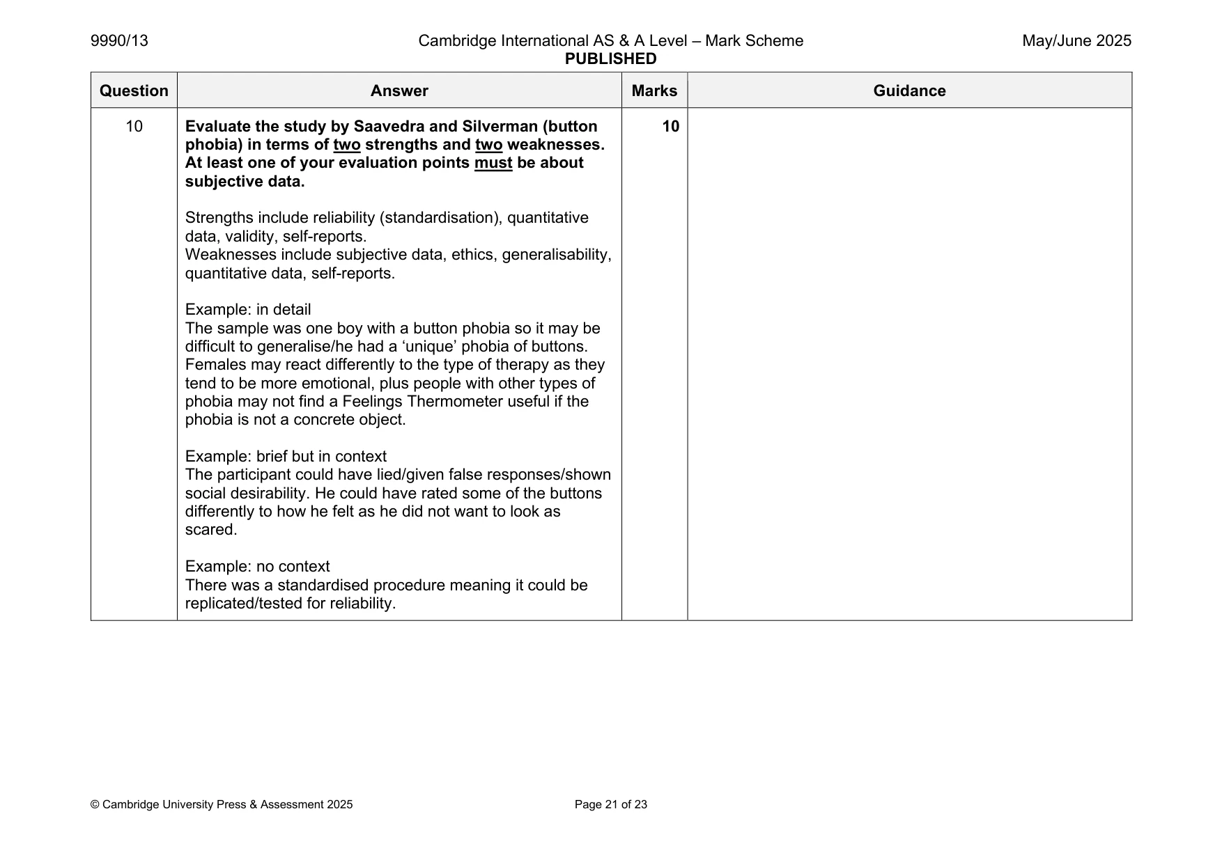 Mark scheme, page 21 of 23