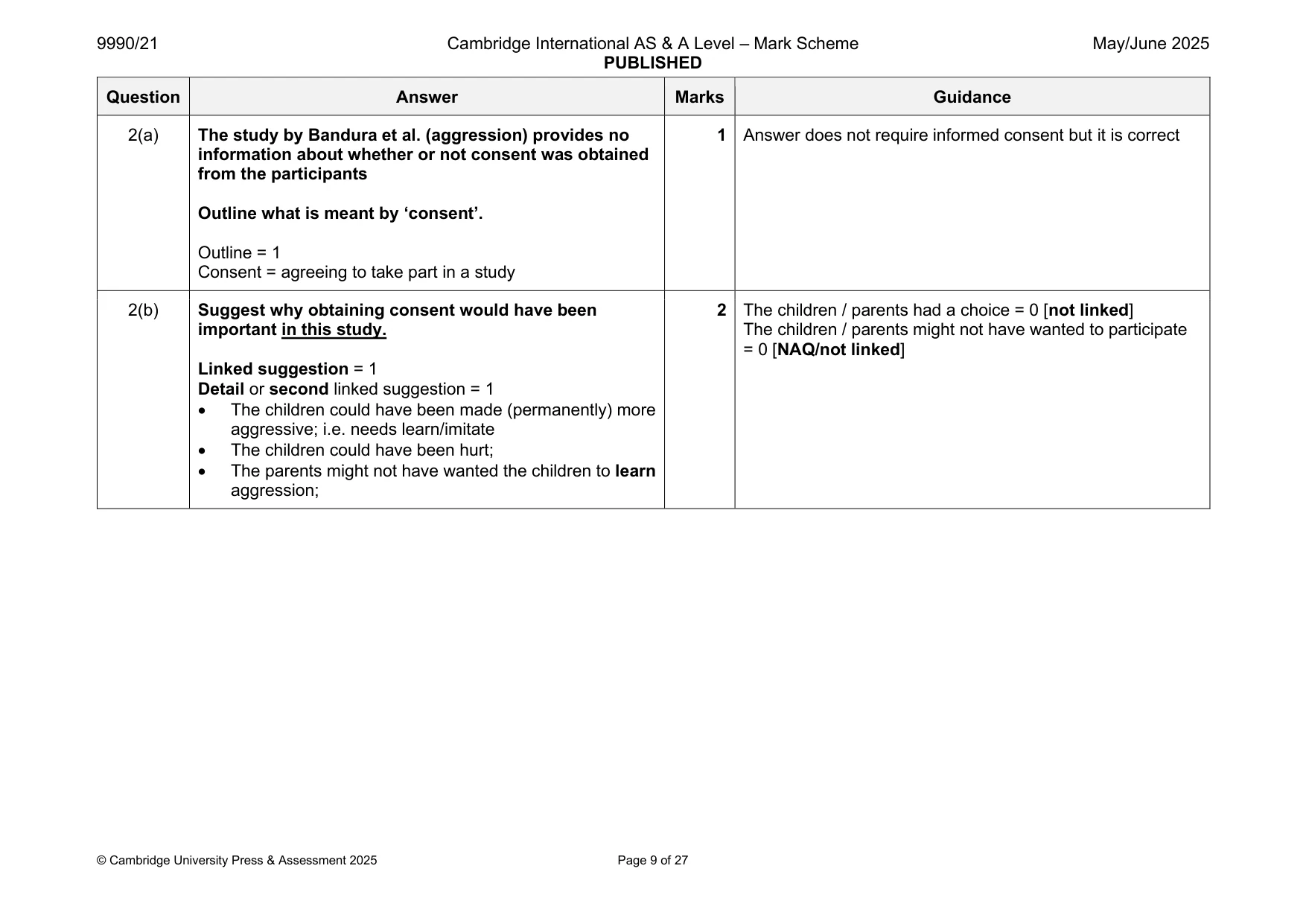 Mark scheme, page 9 of 27