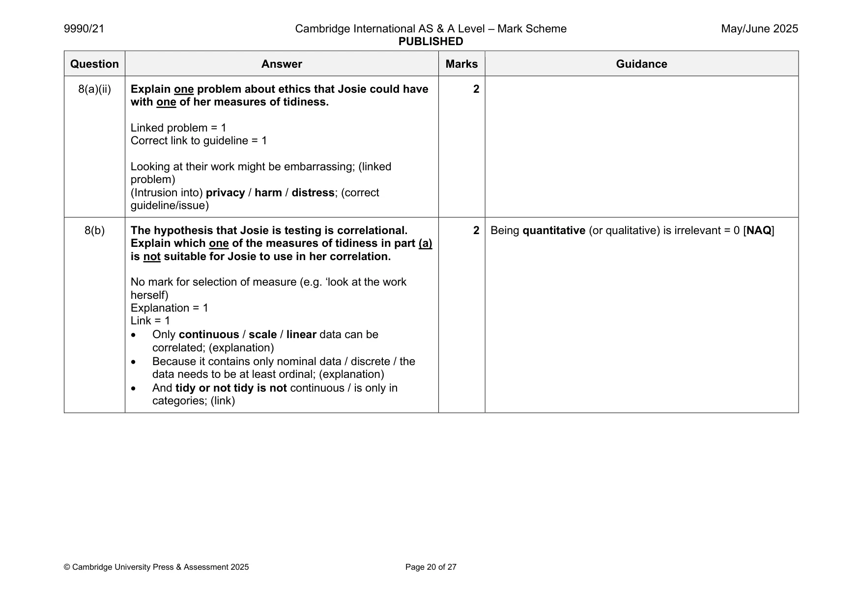 Mark scheme, page 20 of 27