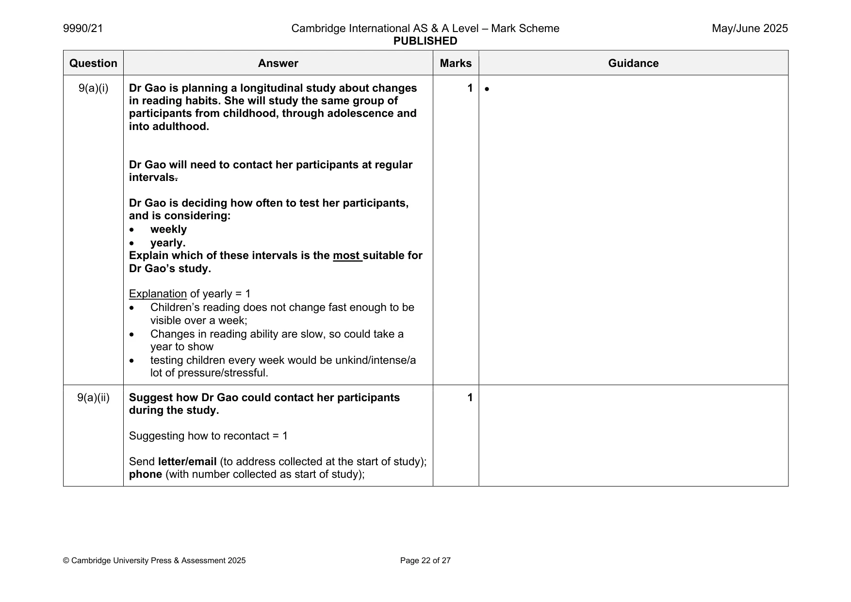 Mark scheme, page 22 of 27