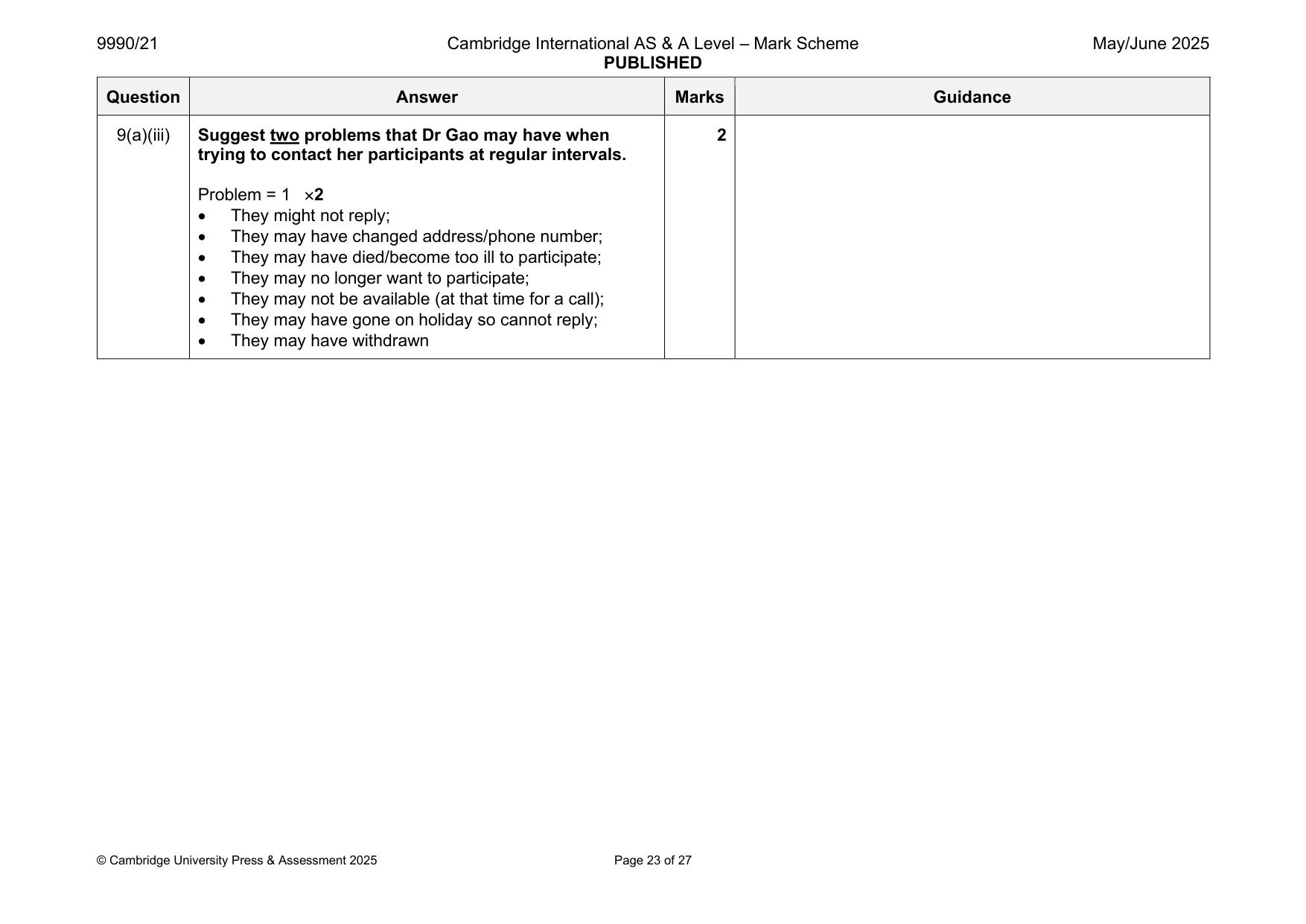 Mark scheme, page 23 of 27