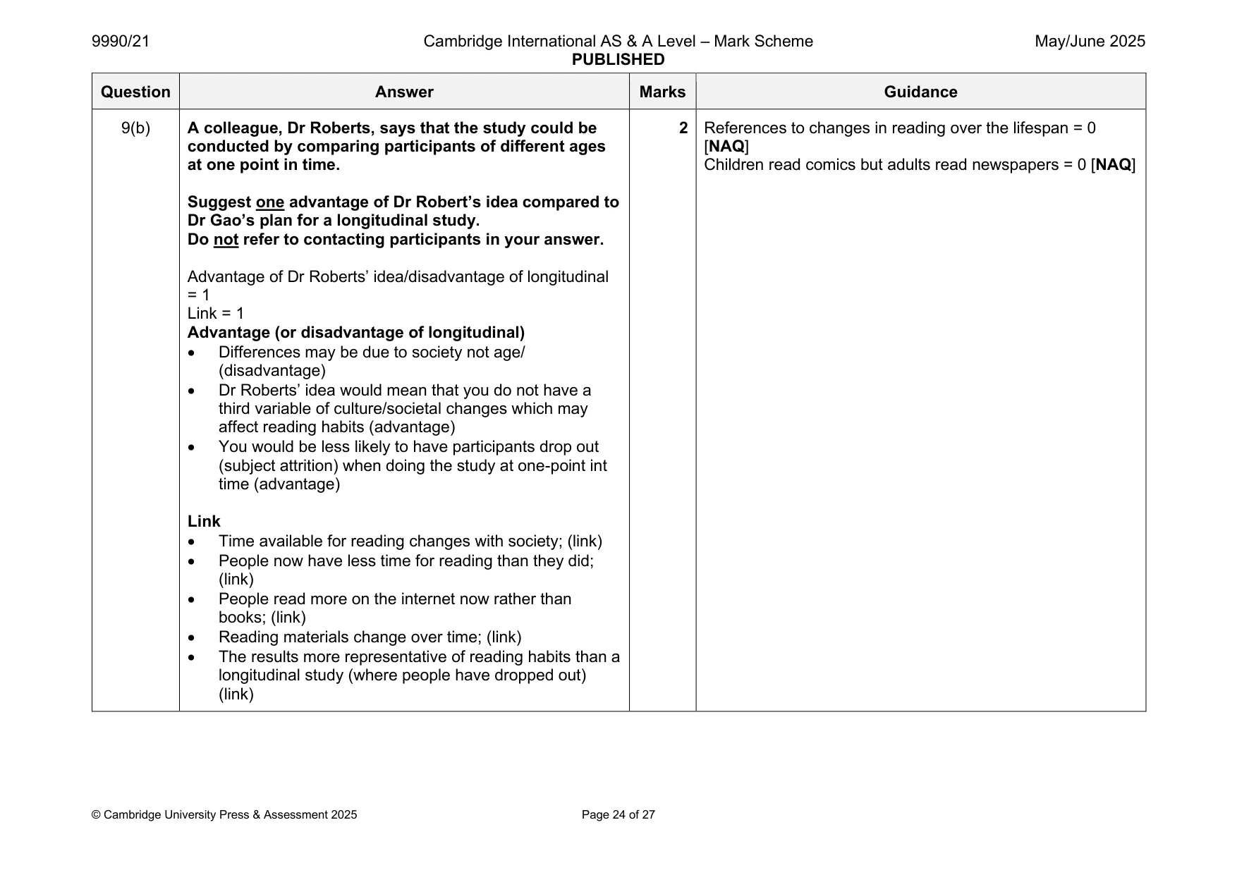 Mark scheme, page 24 of 27