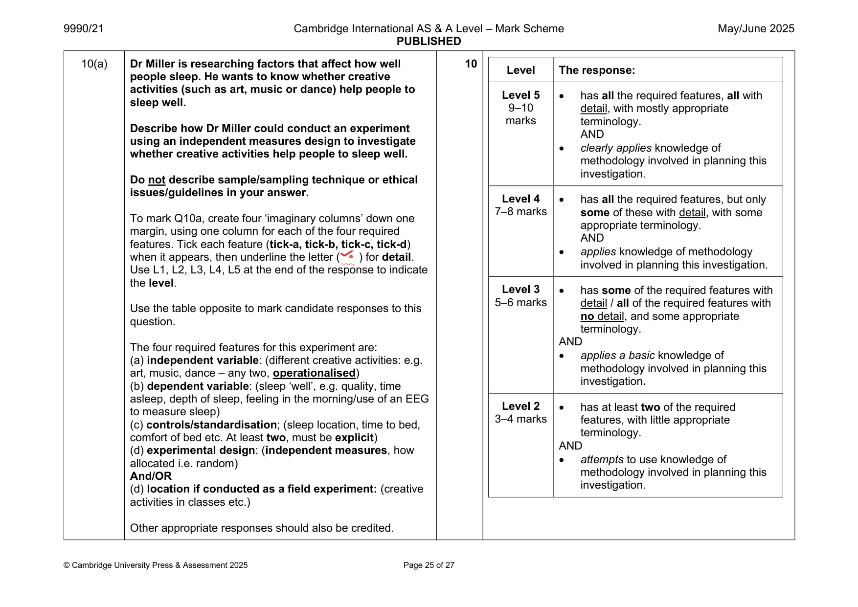 Mark scheme, page 25 of 27