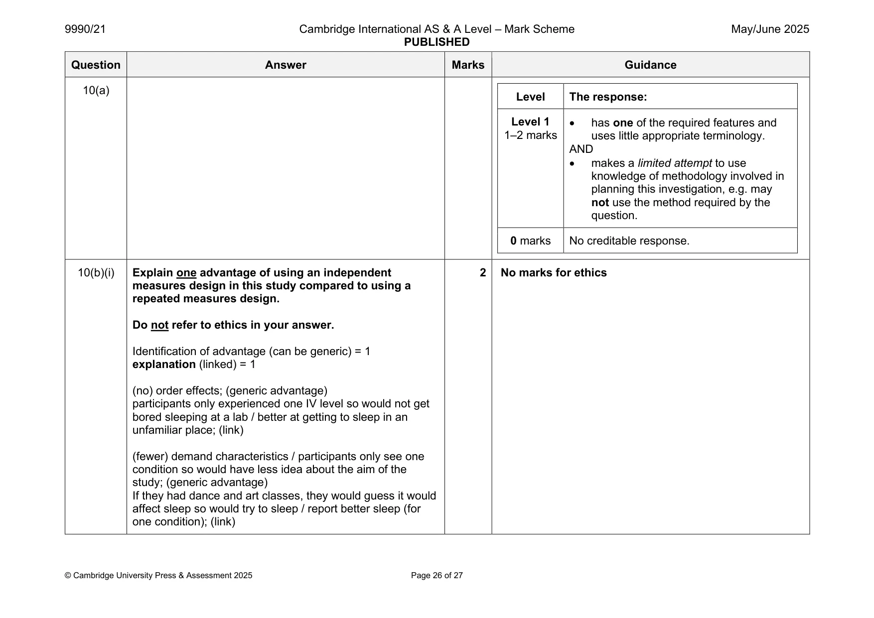 Mark scheme, page 26 of 27