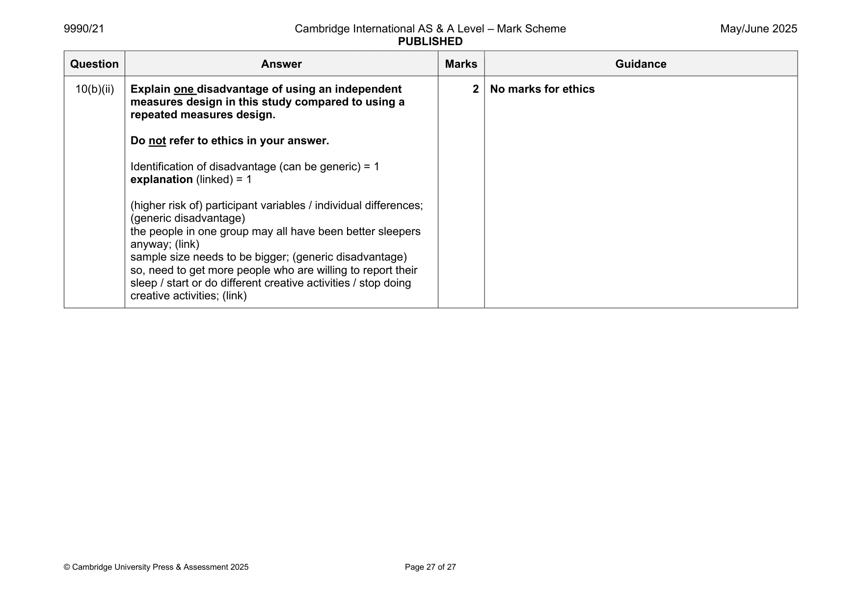 Mark scheme, page 27 of 27