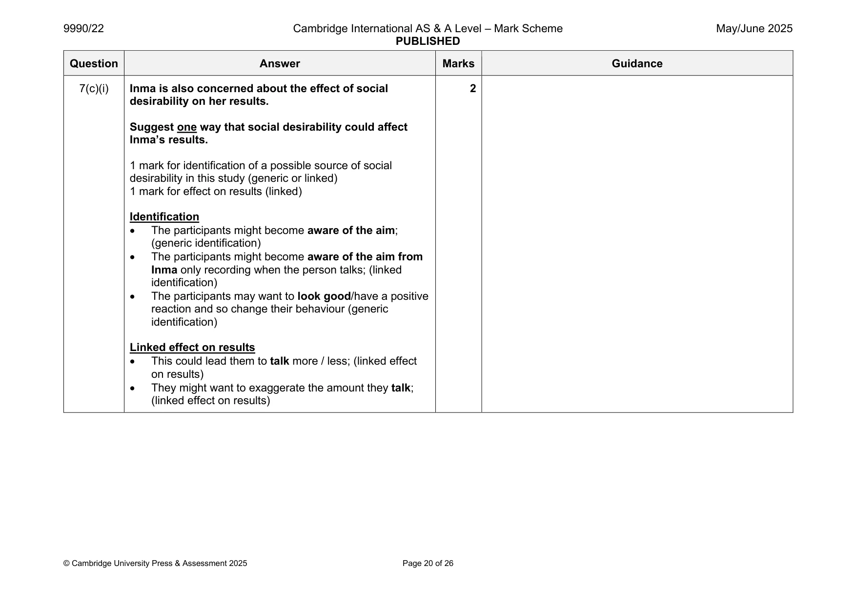 Mark scheme, page 20 of 26