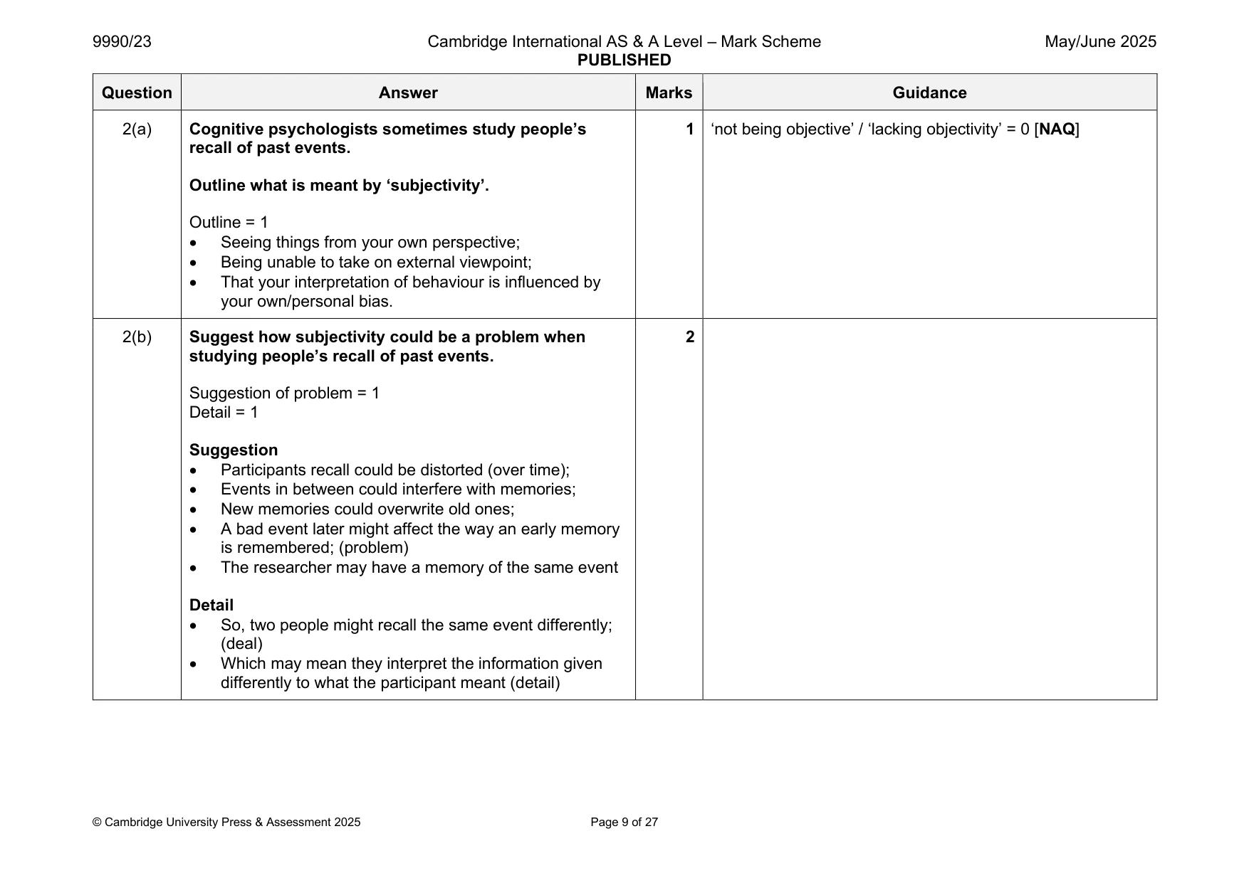 Mark scheme, page 9 of 27