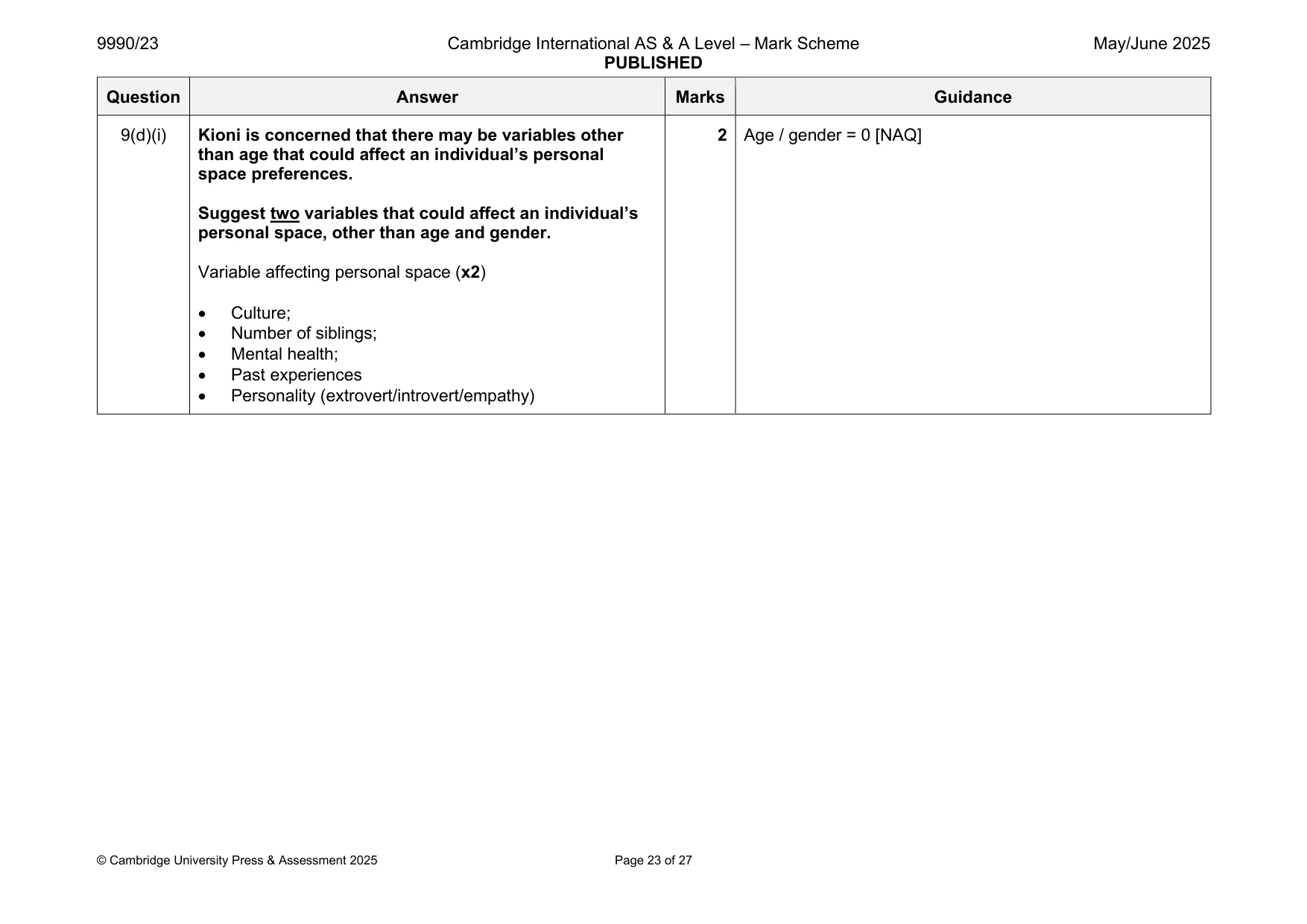Mark scheme, page 23 of 27