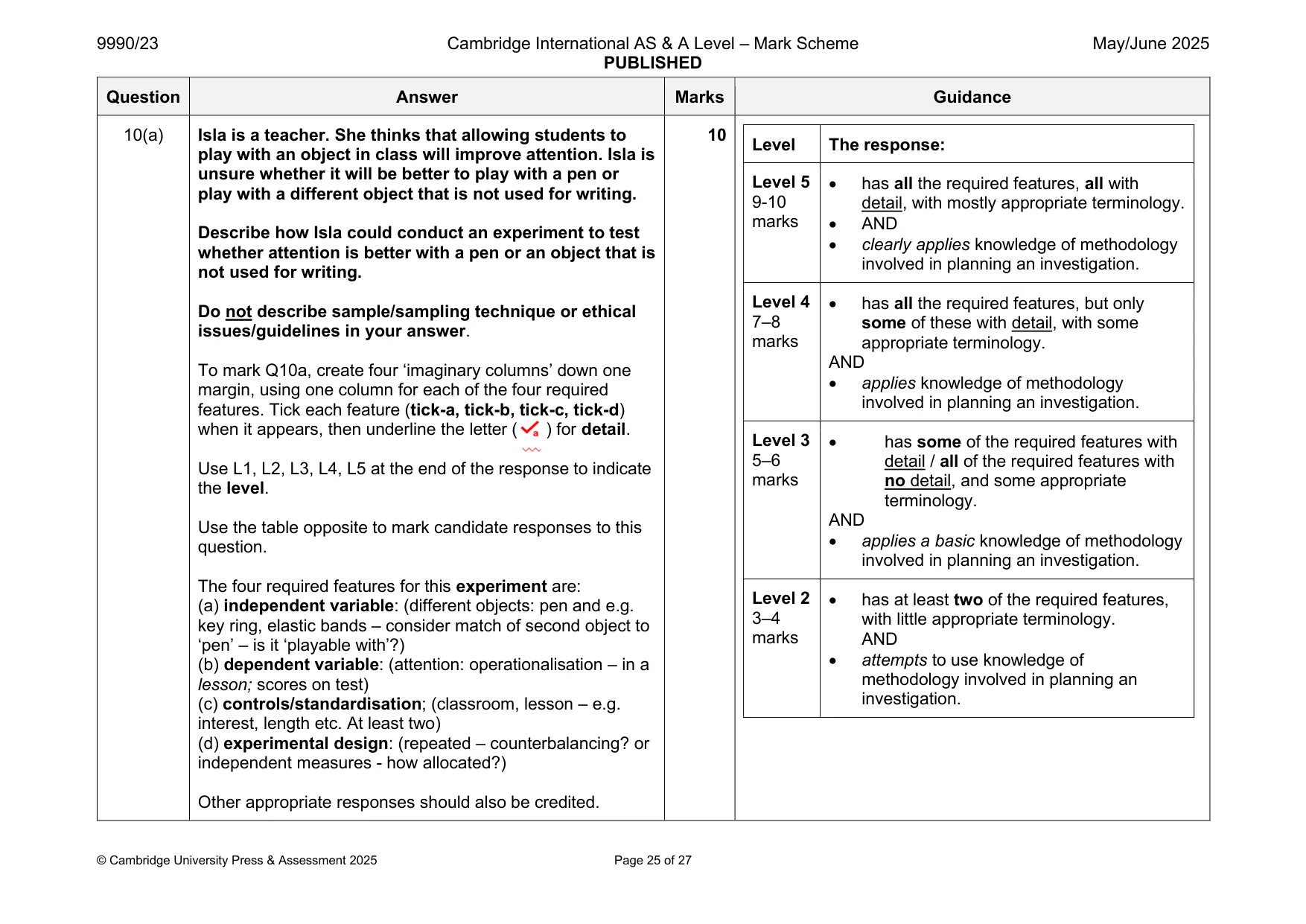 Mark scheme, page 25 of 27