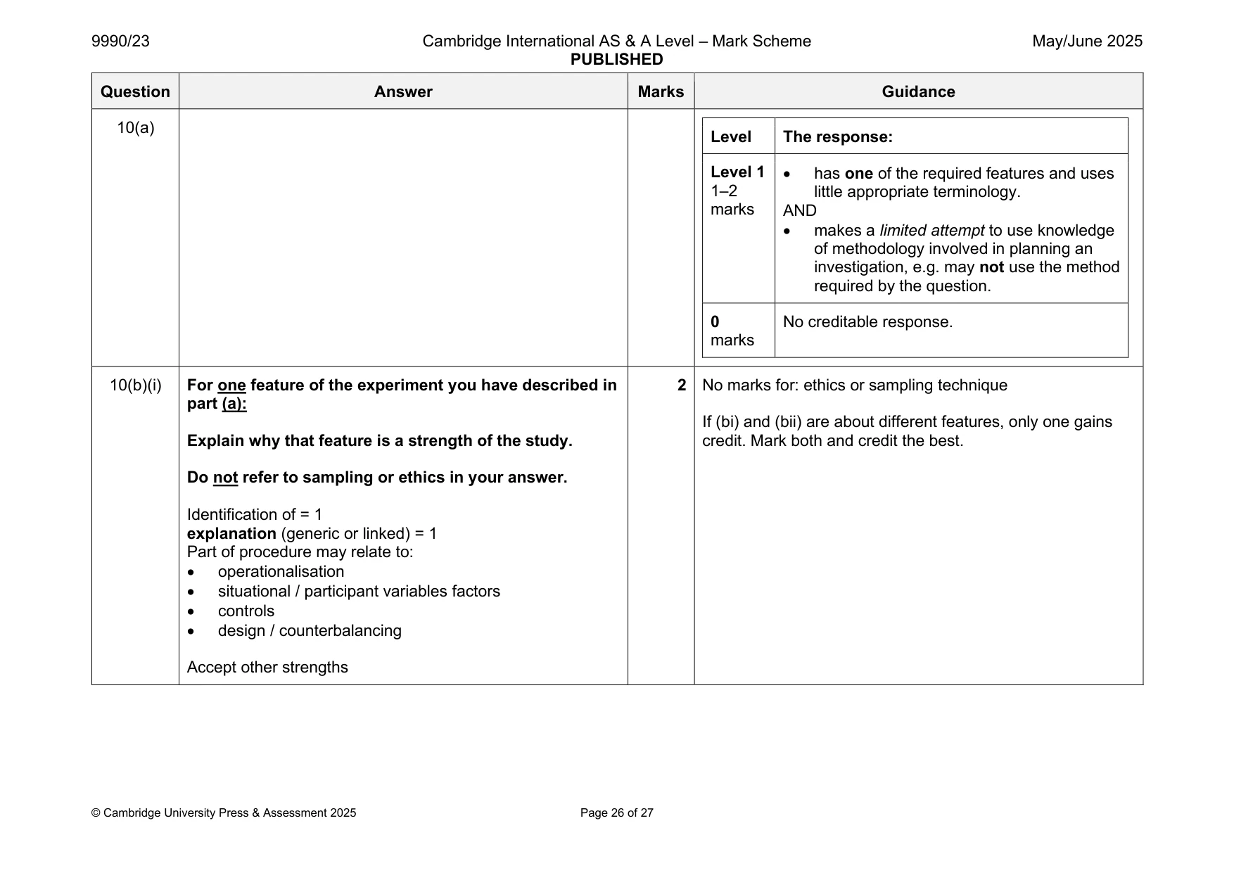 Mark scheme, page 26 of 27