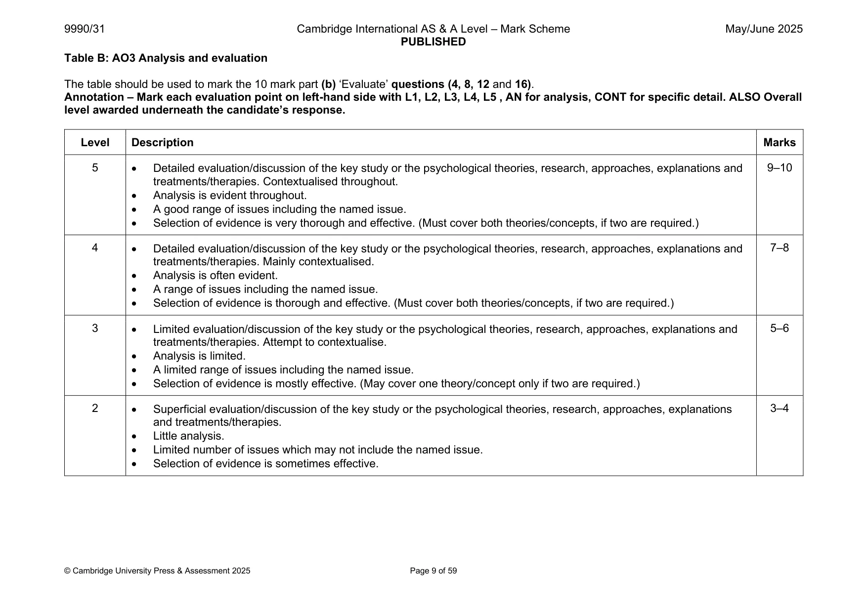 Mark scheme, page 9 of 59