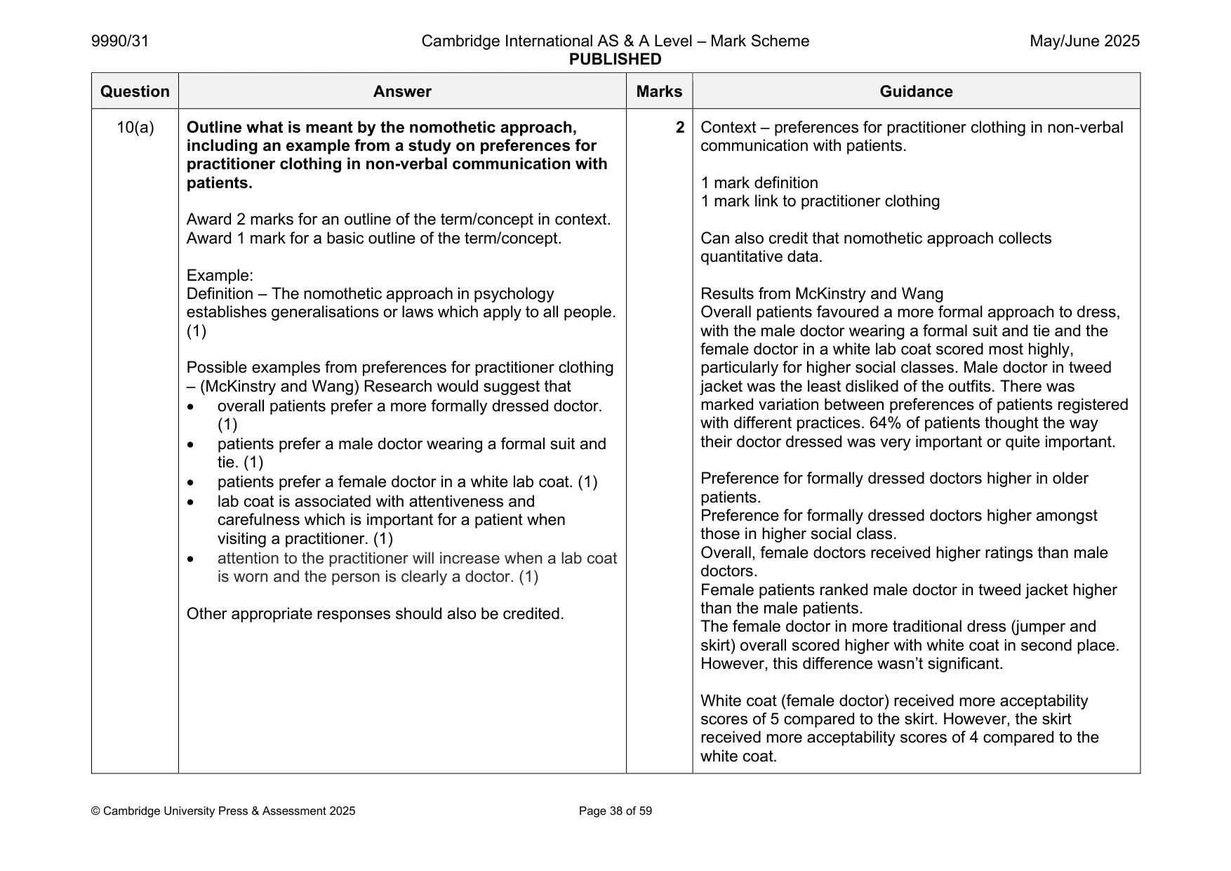 Mark scheme, page 38 of 59