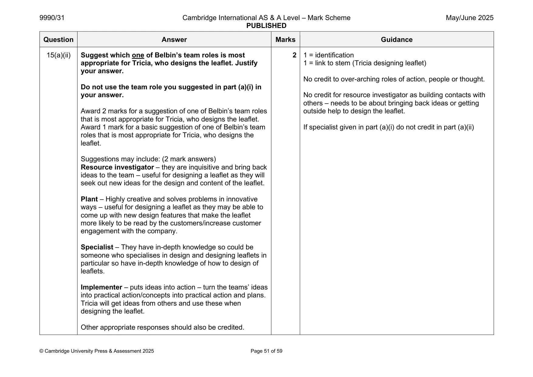 Mark scheme, page 51 of 59