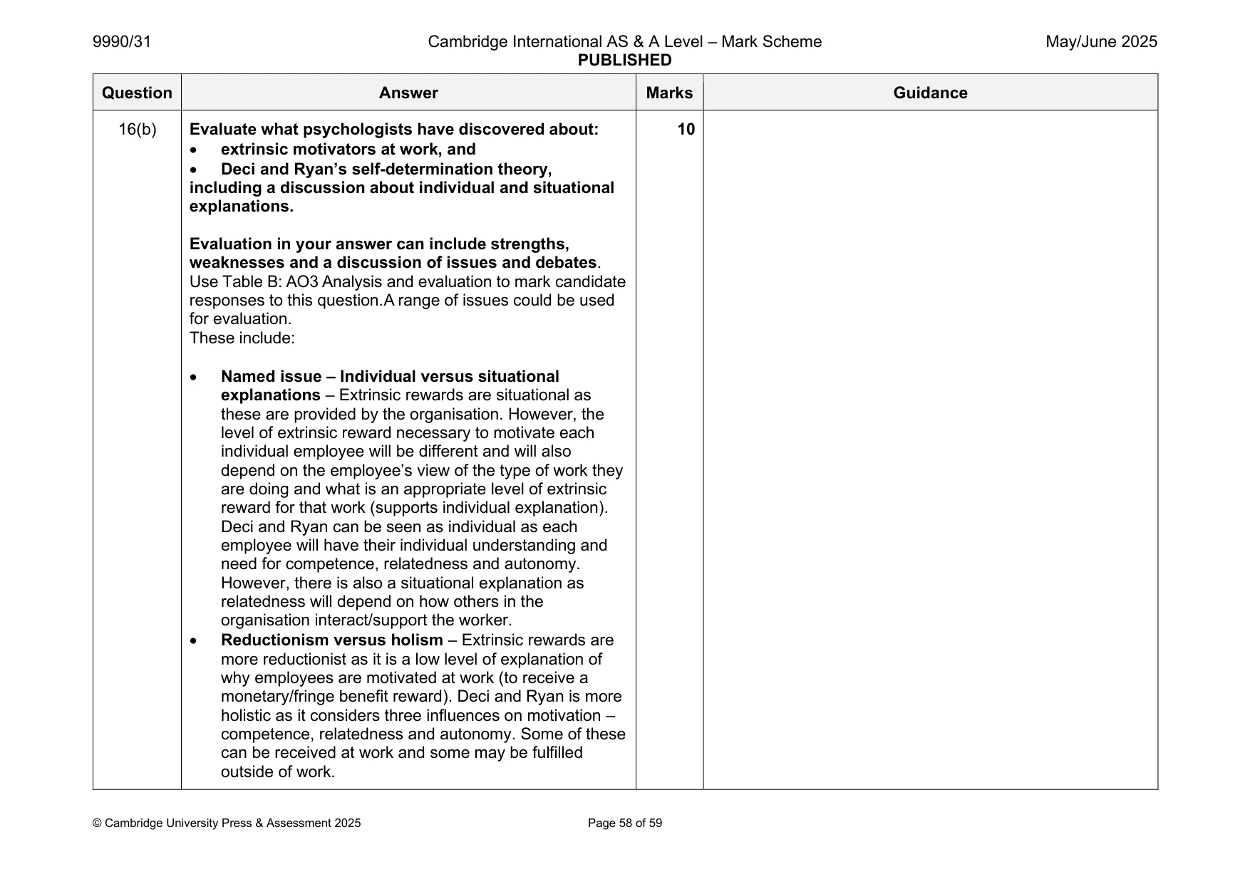 Mark scheme, page 58 of 59