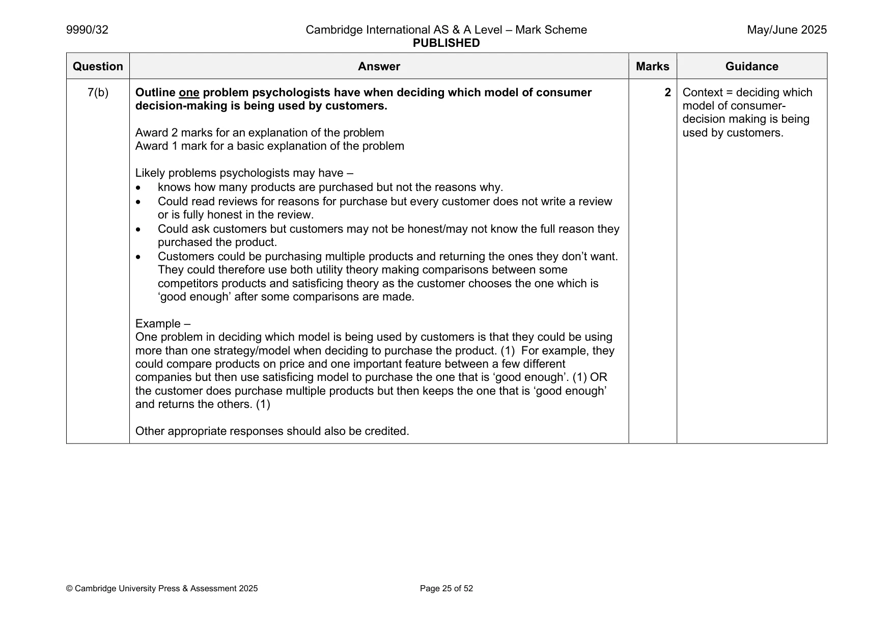 Mark scheme, page 25 of 52