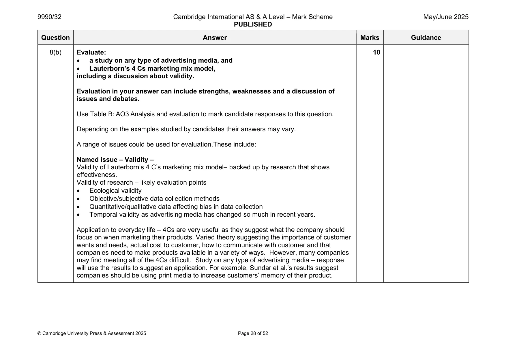Mark scheme, page 28 of 52