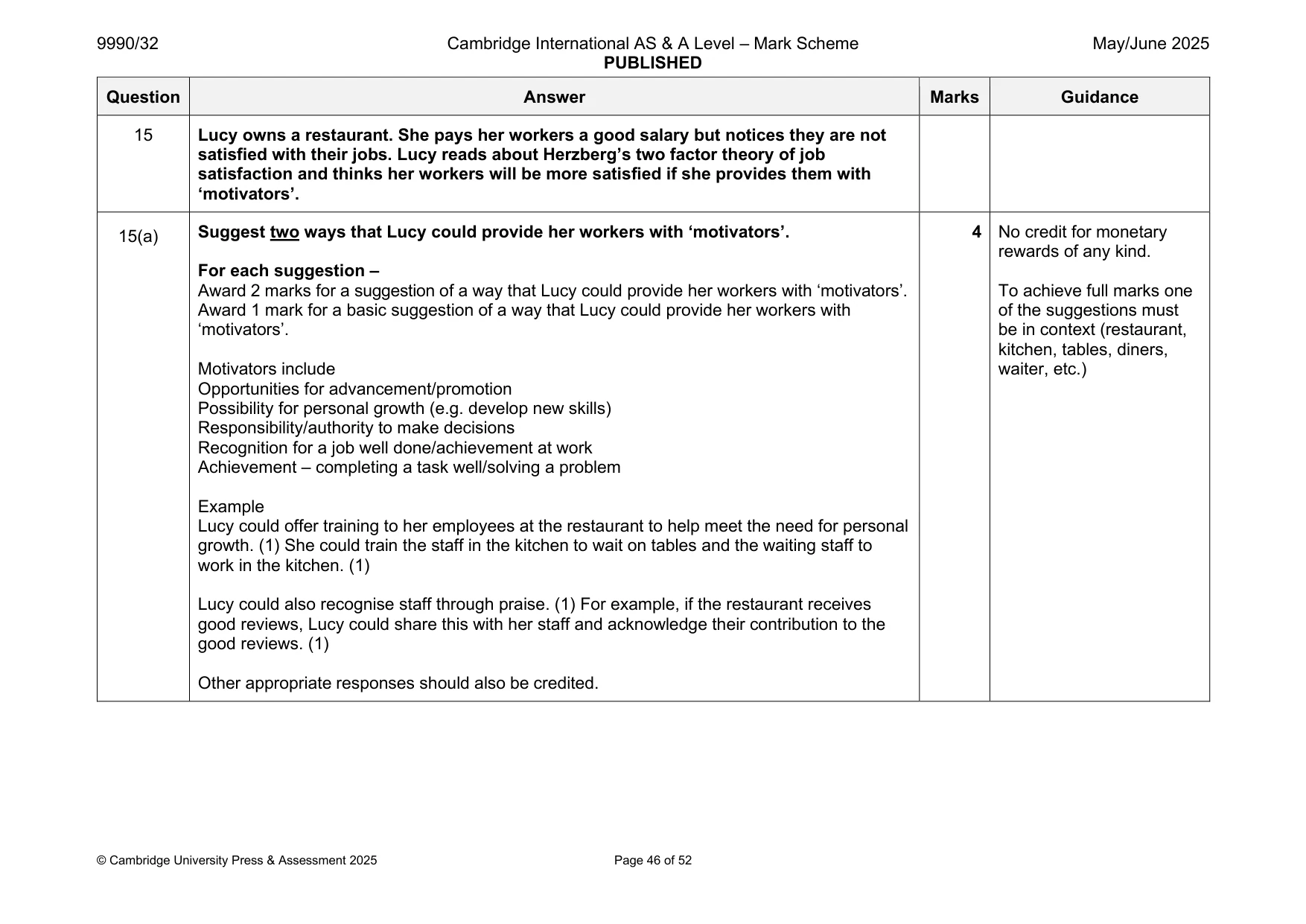 Mark scheme, page 46 of 52