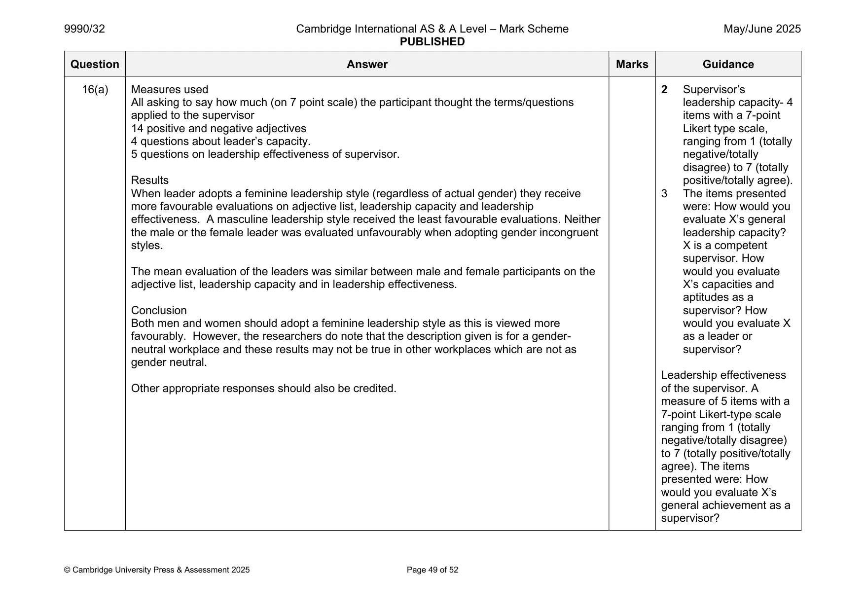 Mark scheme, page 49 of 52
