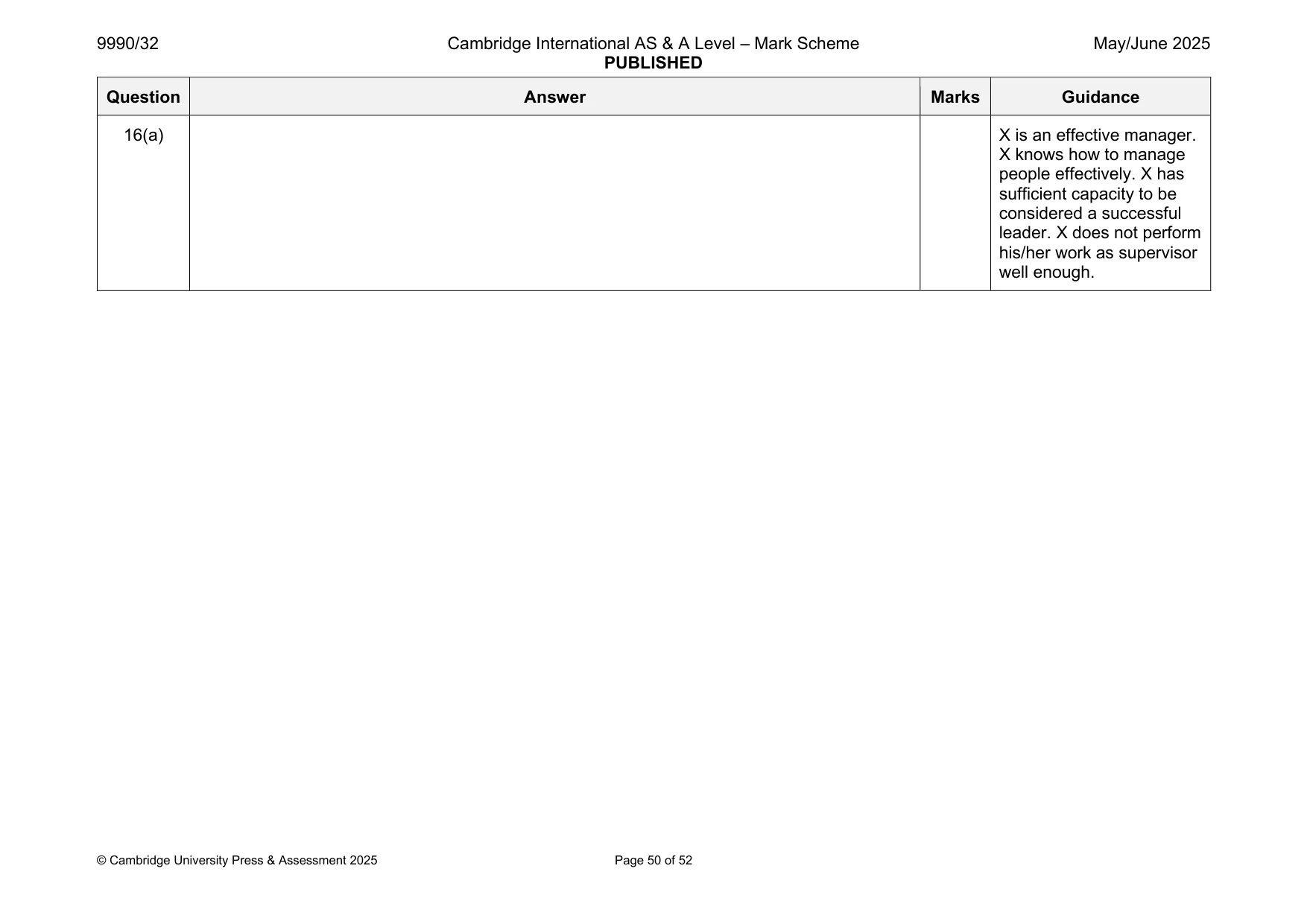 Mark scheme, page 50 of 52