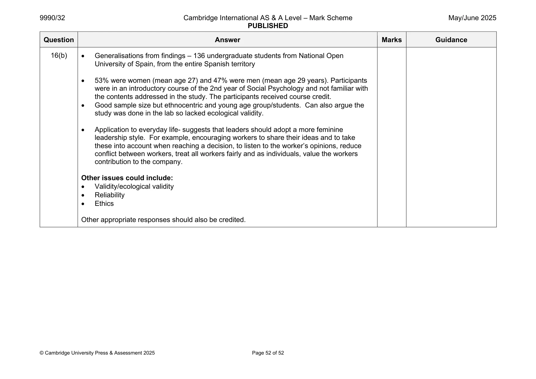Mark scheme, page 52 of 52
