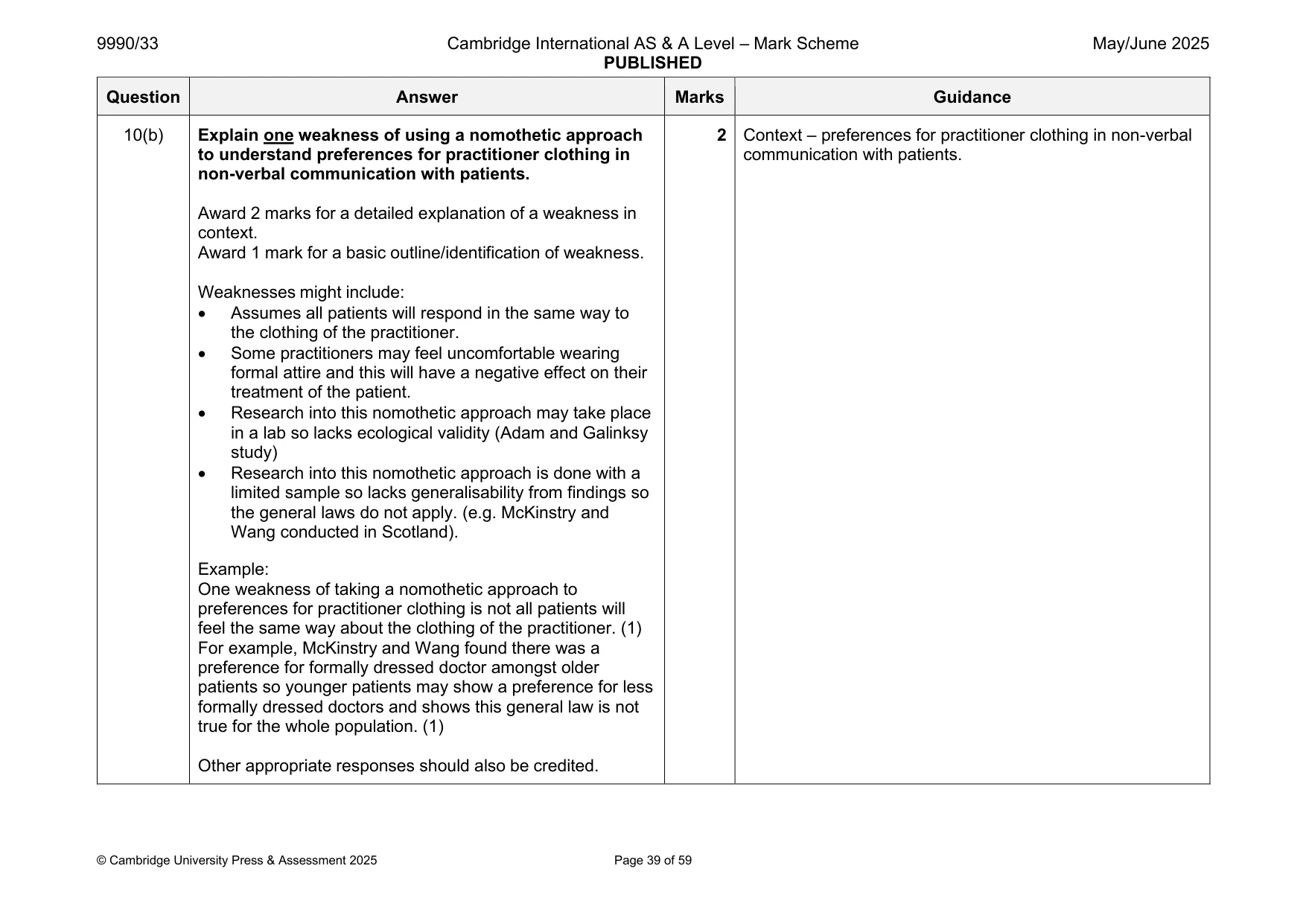 Mark scheme, page 39 of 59