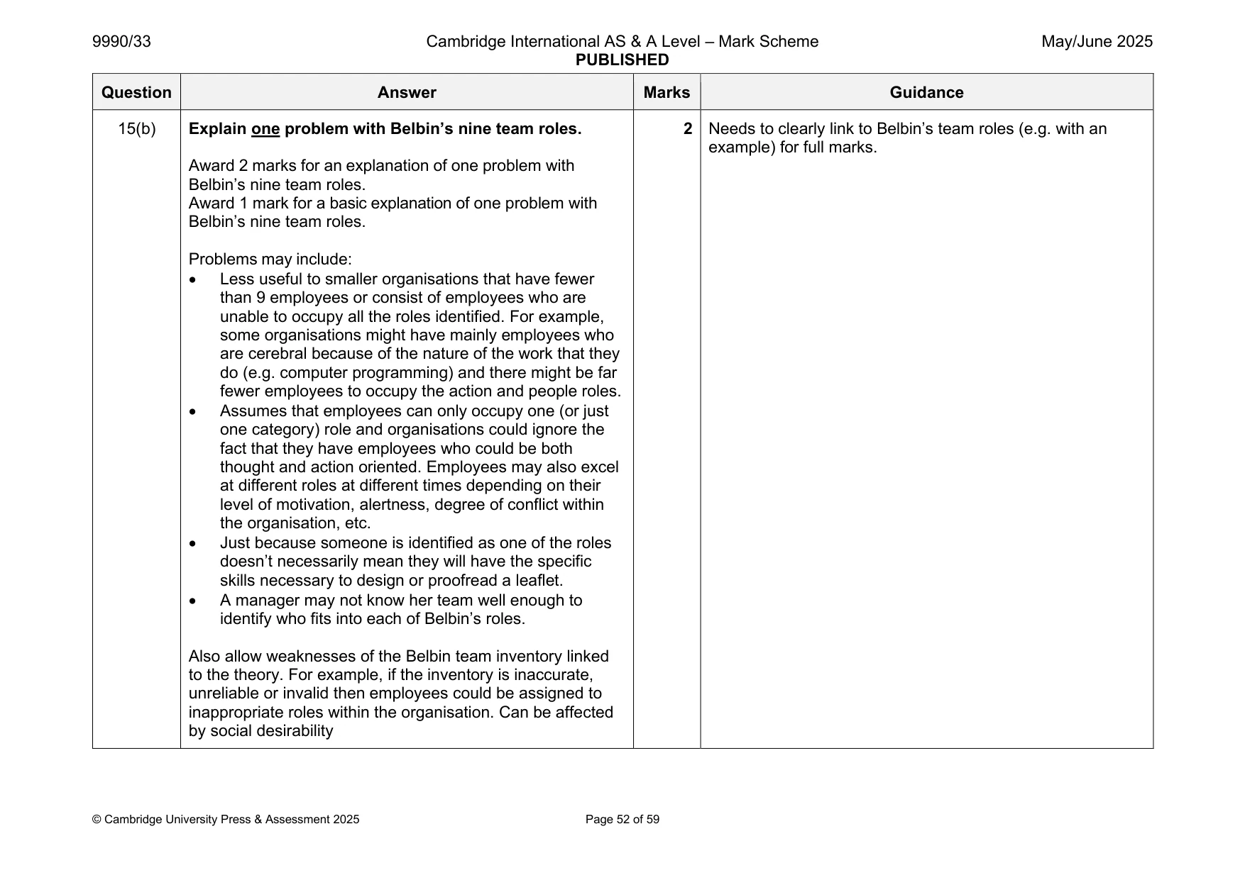 Mark scheme, page 52 of 59