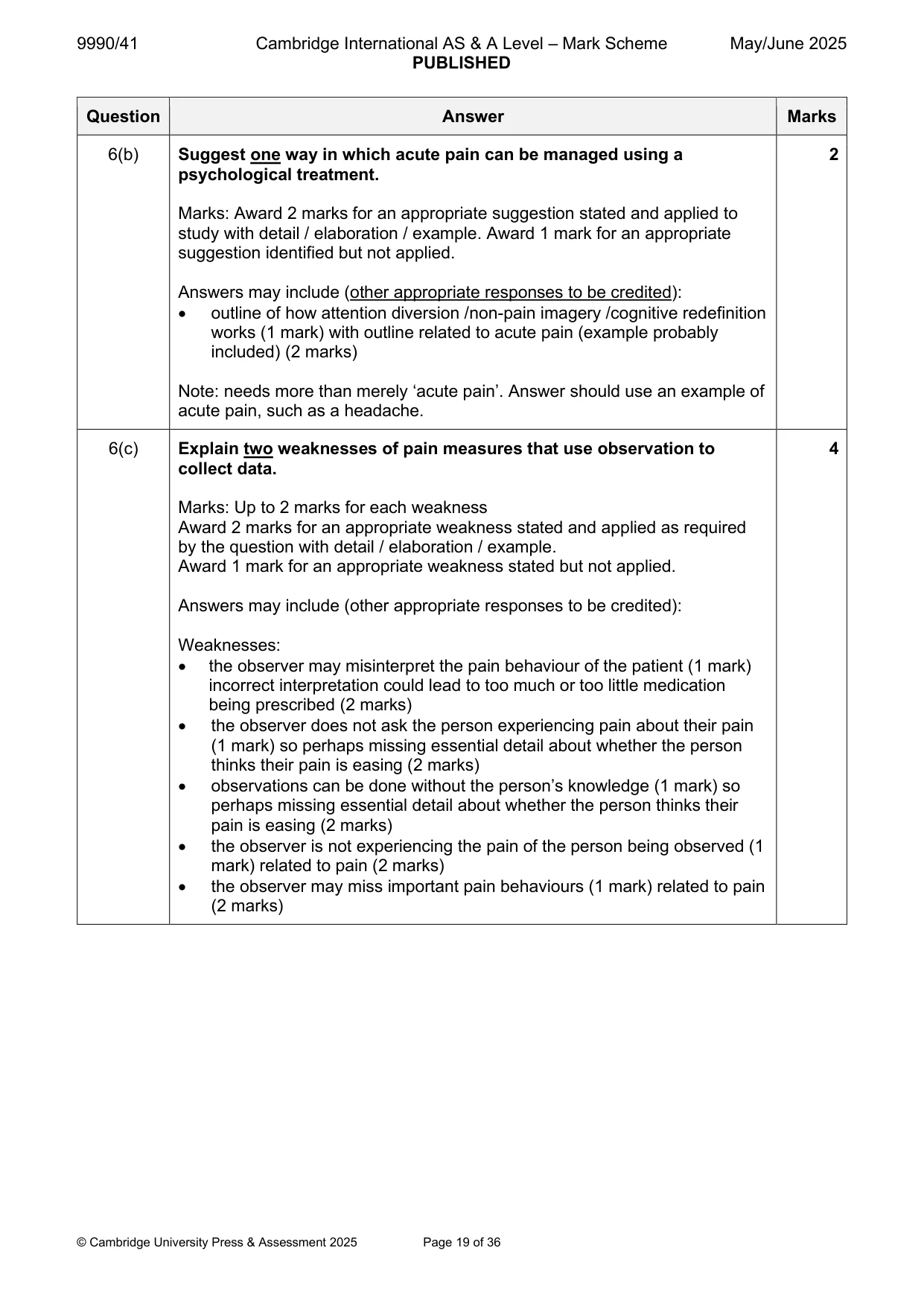 Mark scheme, page 19 of 36