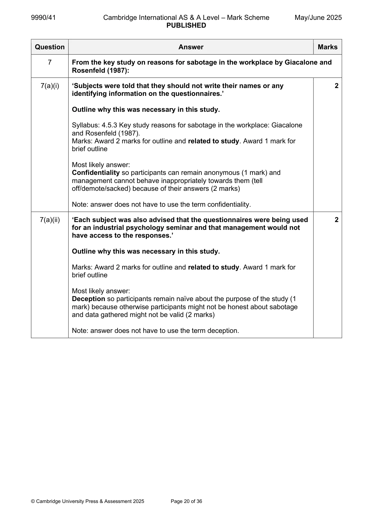 Mark scheme, page 20 of 36