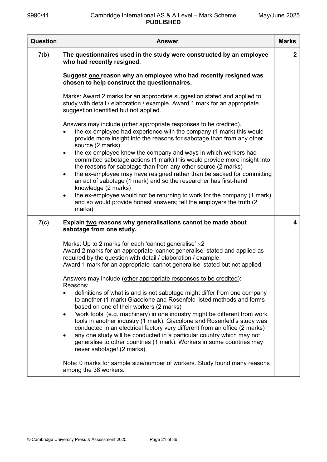 Mark scheme, page 21 of 36