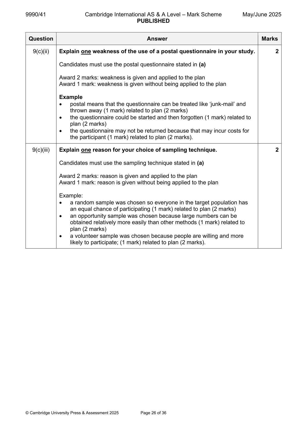 Mark scheme, page 26 of 36