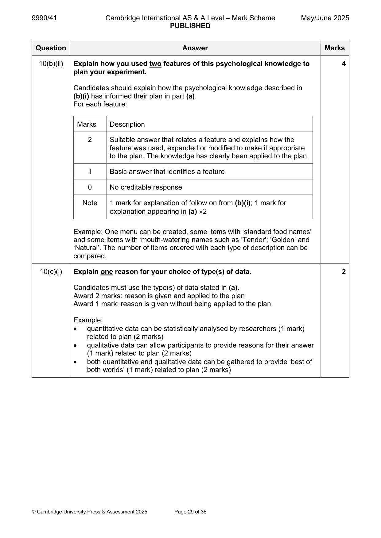 Mark scheme, page 29 of 36