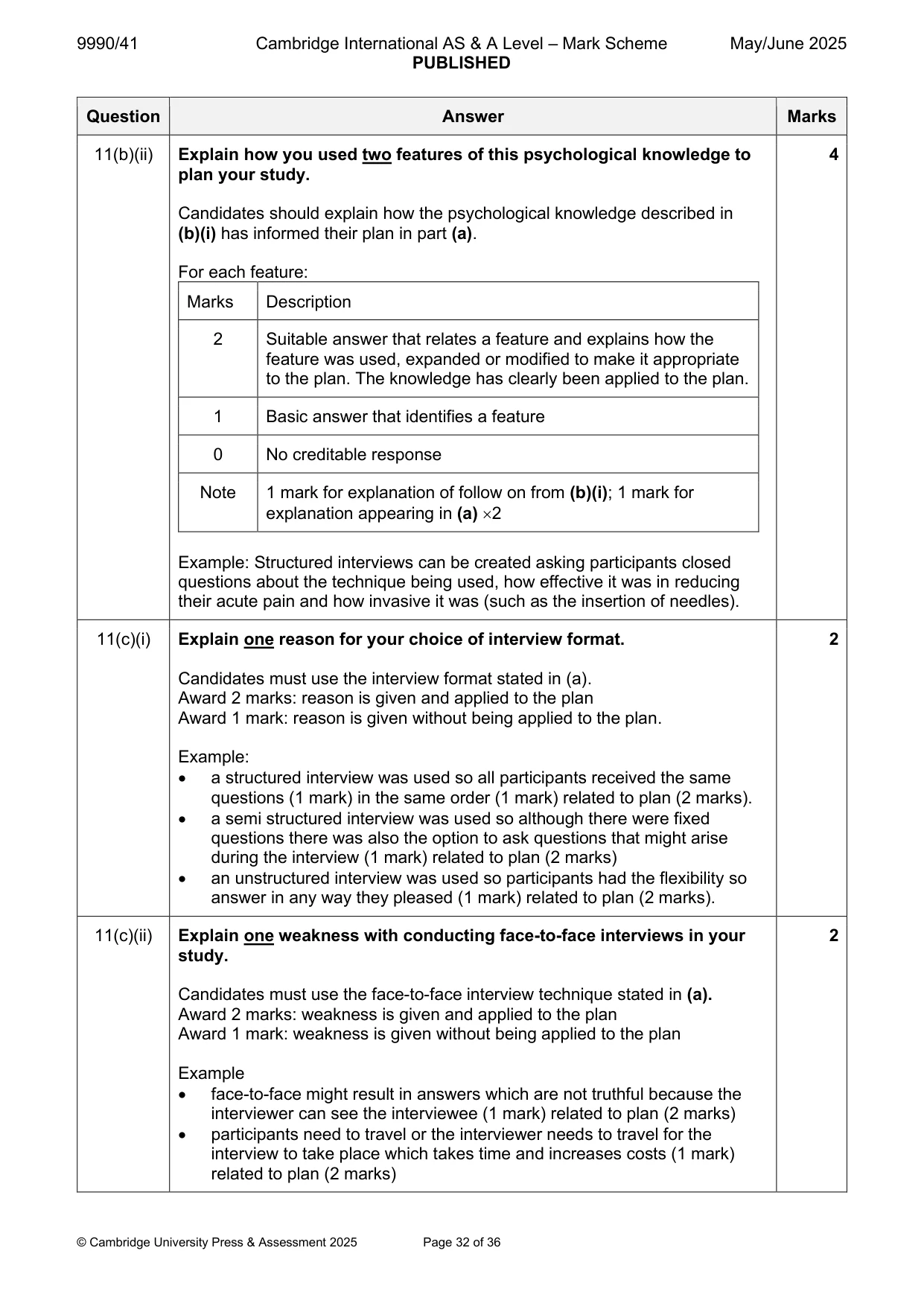 Mark scheme, page 32 of 36