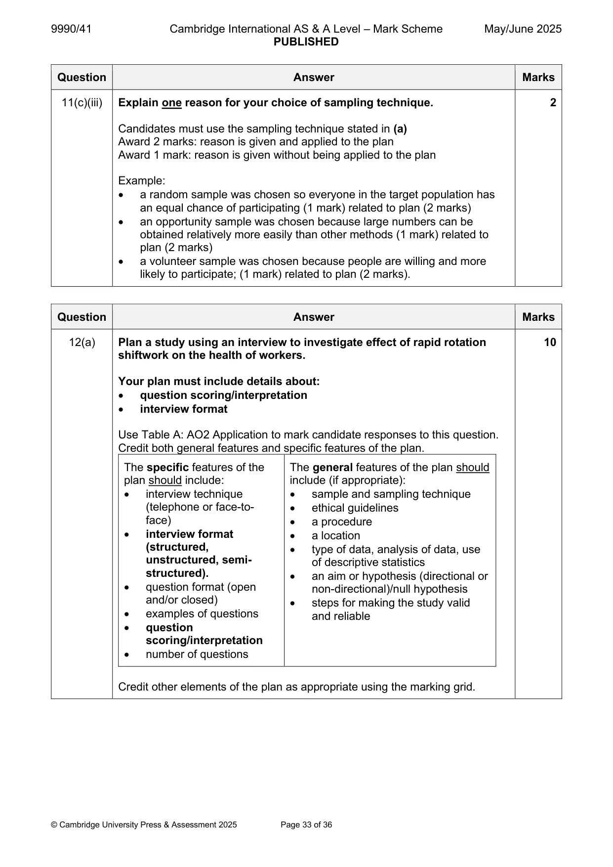 Mark scheme, page 33 of 36