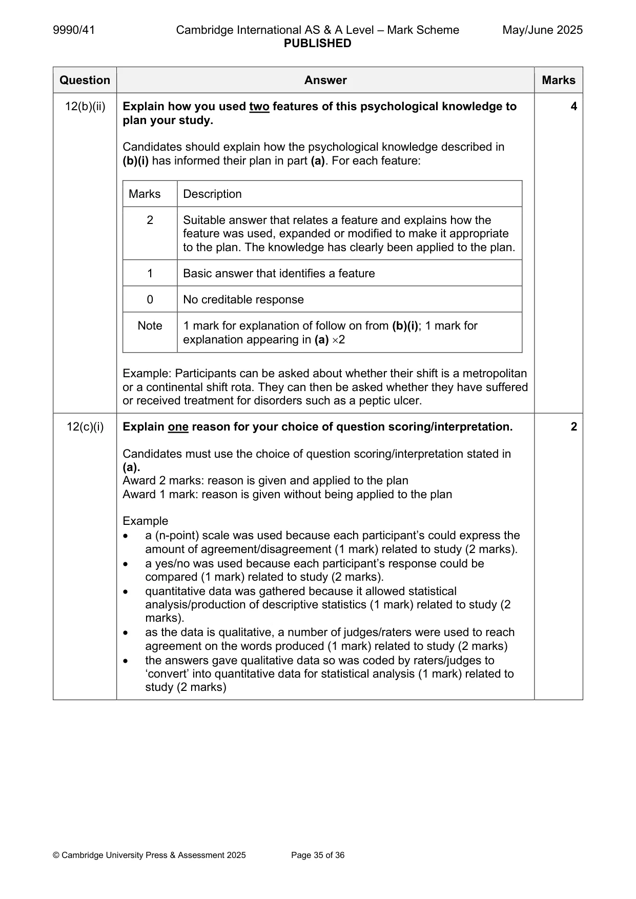 Mark scheme, page 35 of 36