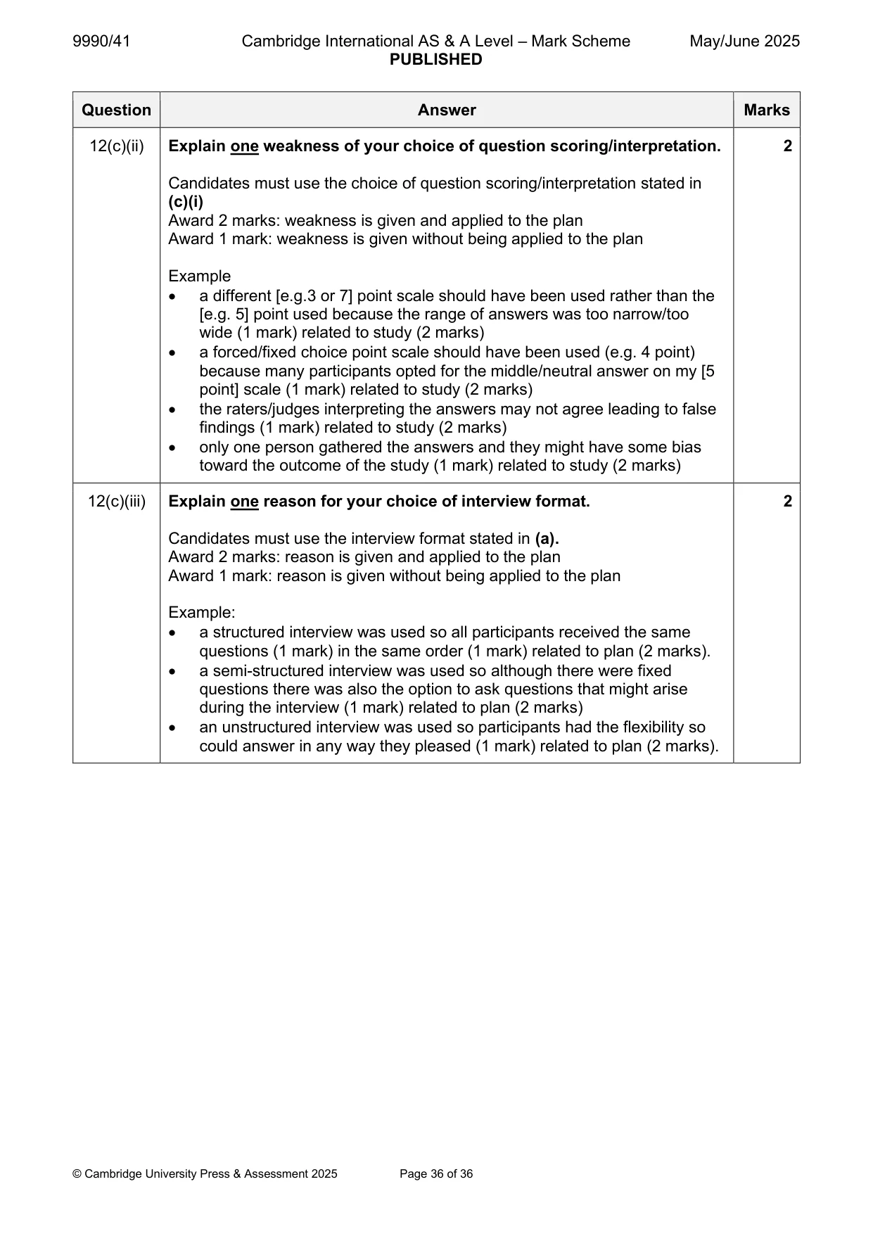 Mark scheme, page 36 of 36