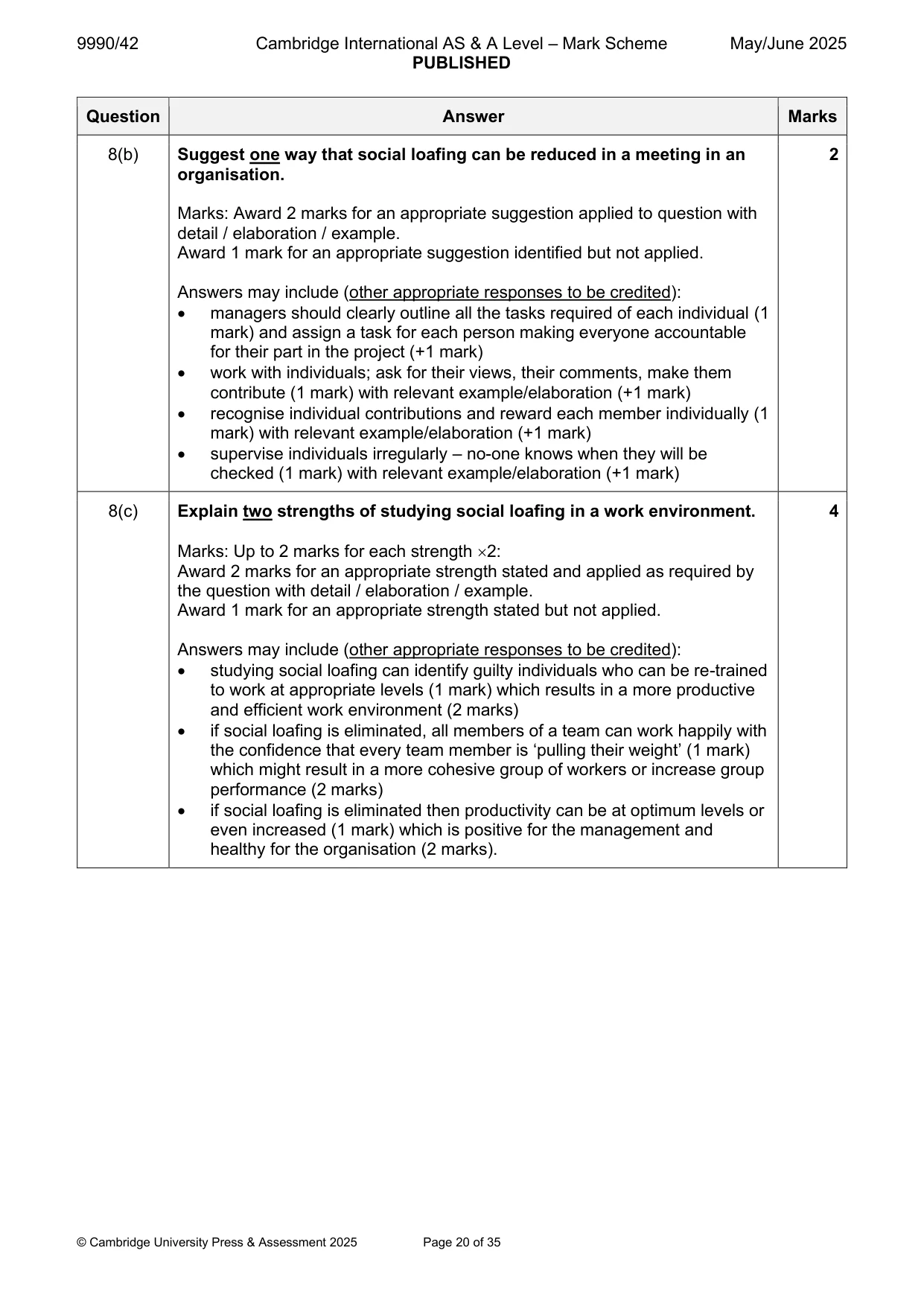 Mark scheme, page 20 of 35