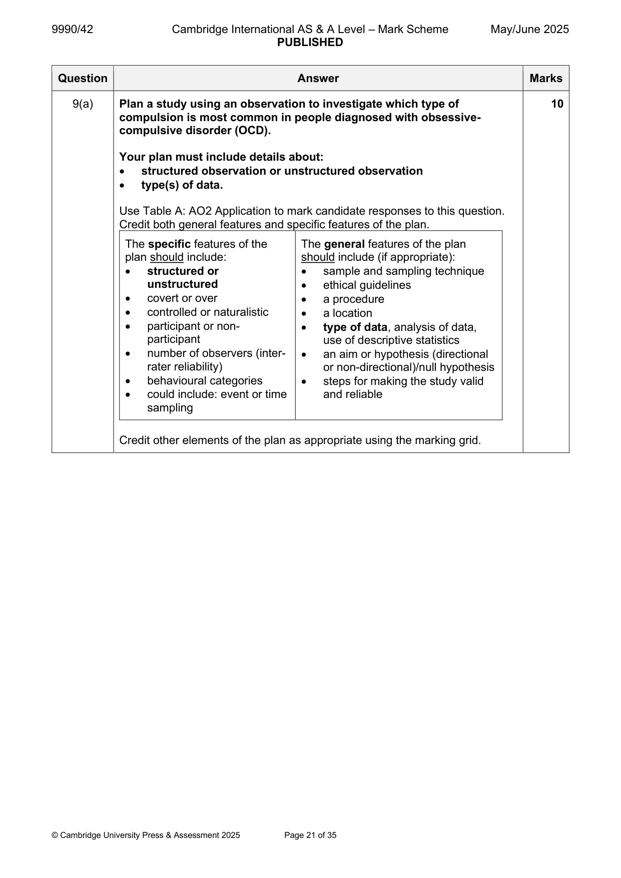 Mark scheme, page 21 of 35