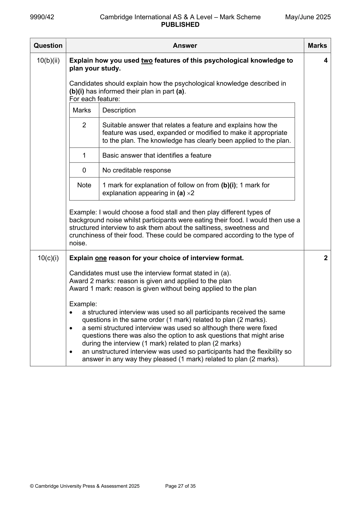 Mark scheme, page 27 of 35