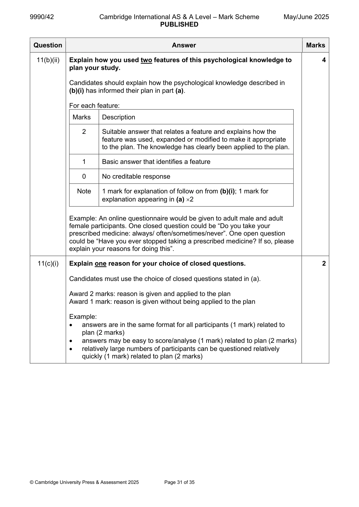 Mark scheme, page 31 of 35