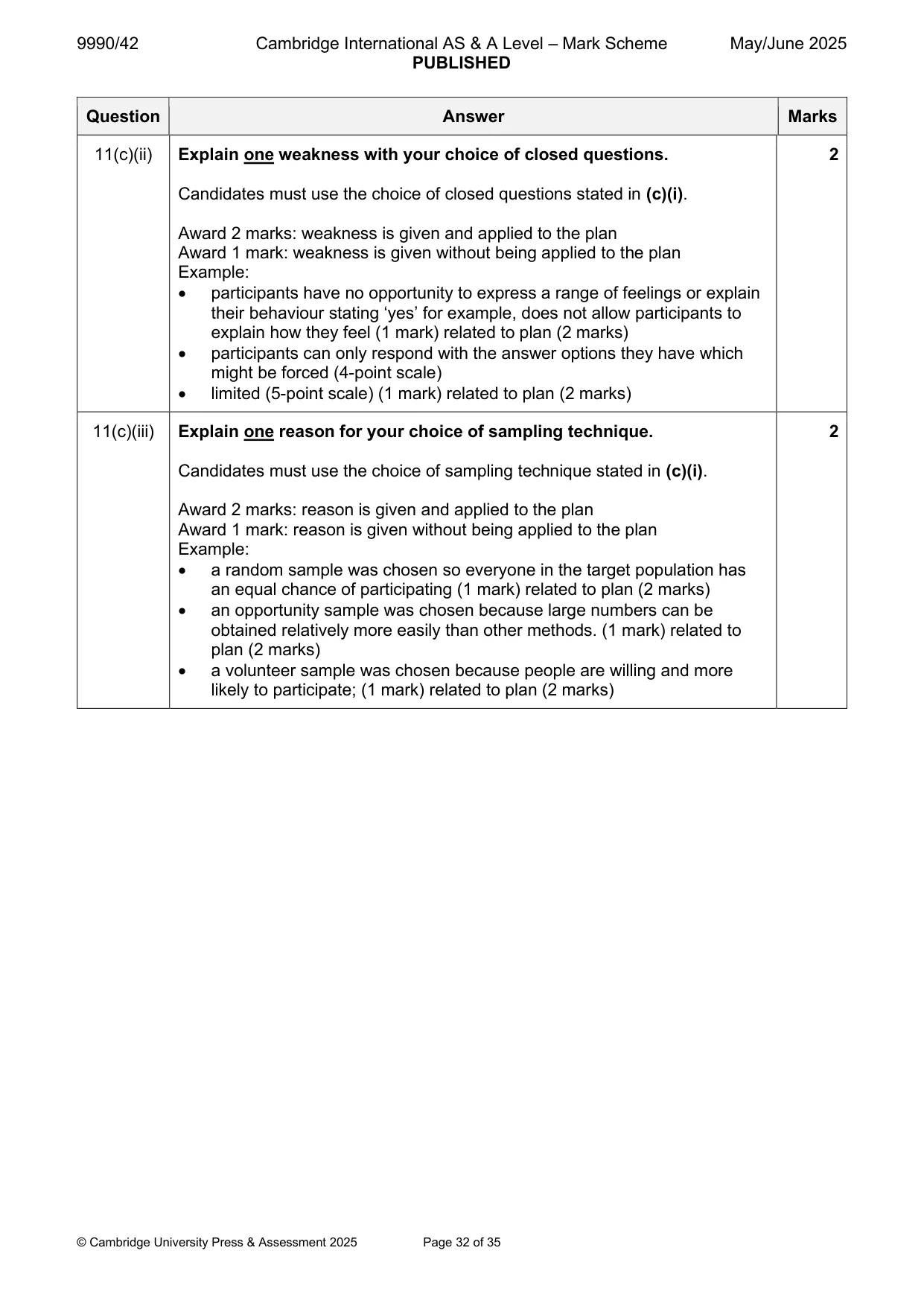 Mark scheme, page 32 of 35