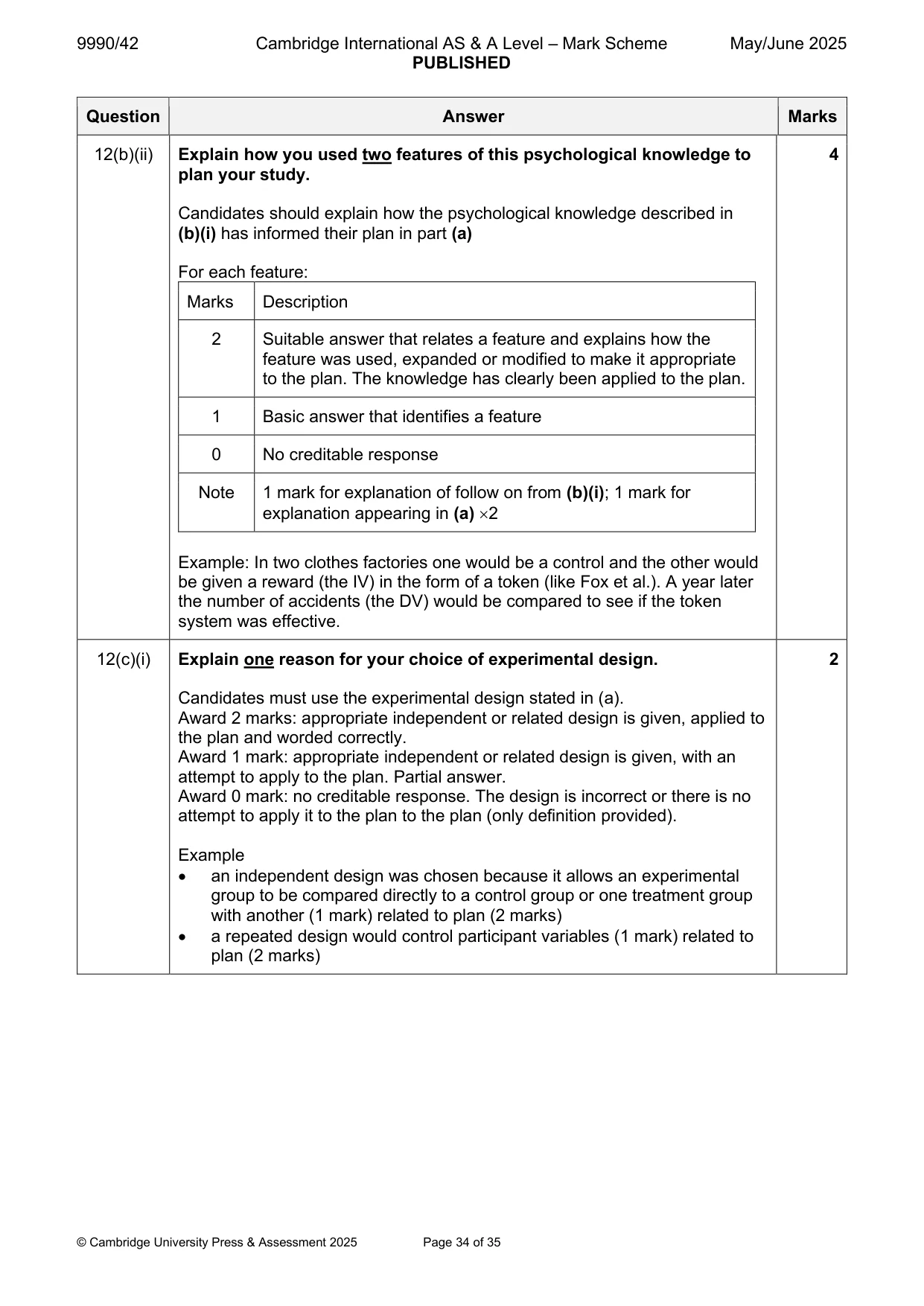 Mark scheme, page 34 of 35