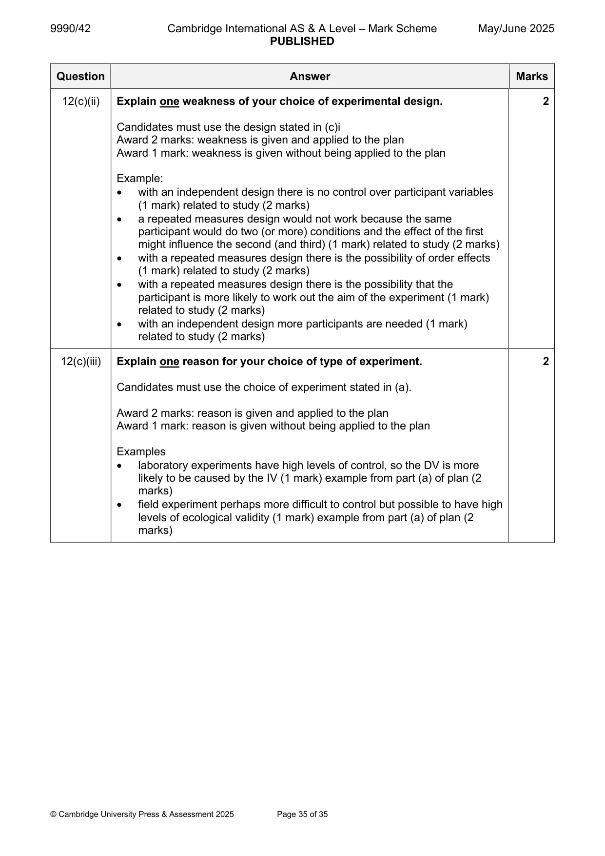 Mark scheme, page 35 of 35