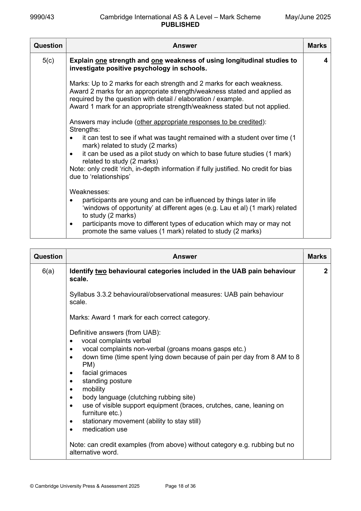 Mark scheme, page 18 of 36