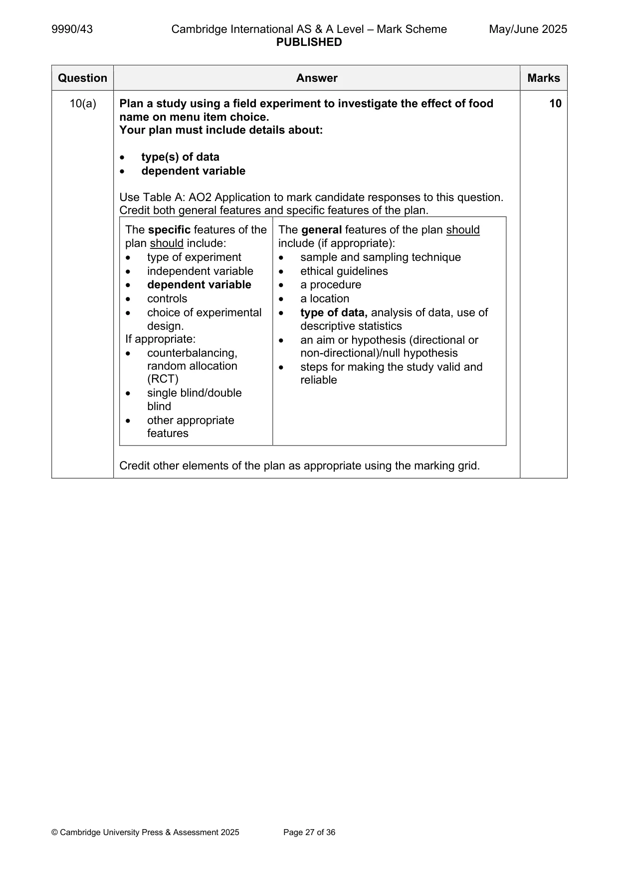 Mark scheme, page 27 of 36