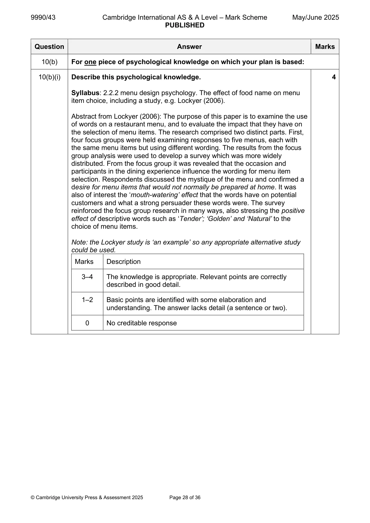 Mark scheme, page 28 of 36