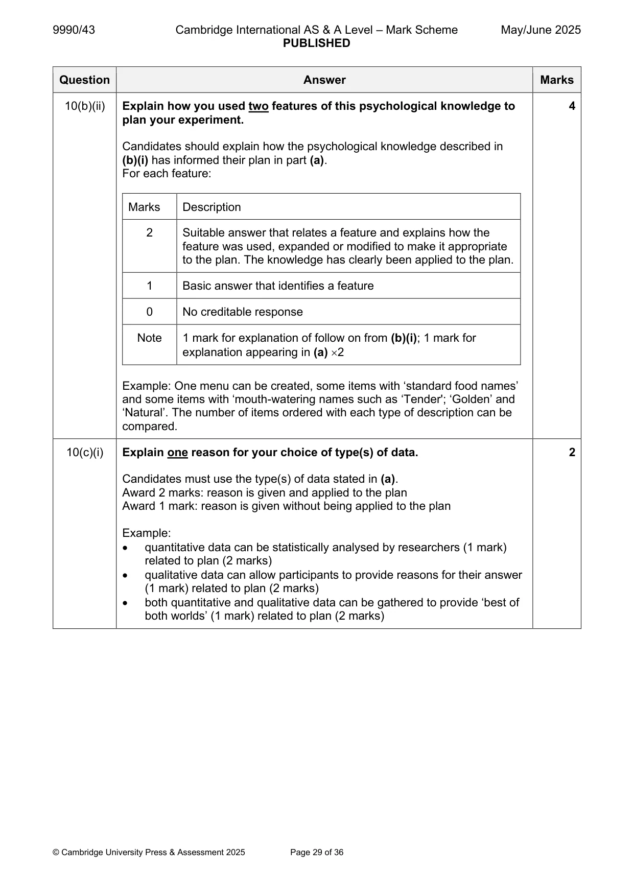 Mark scheme, page 29 of 36