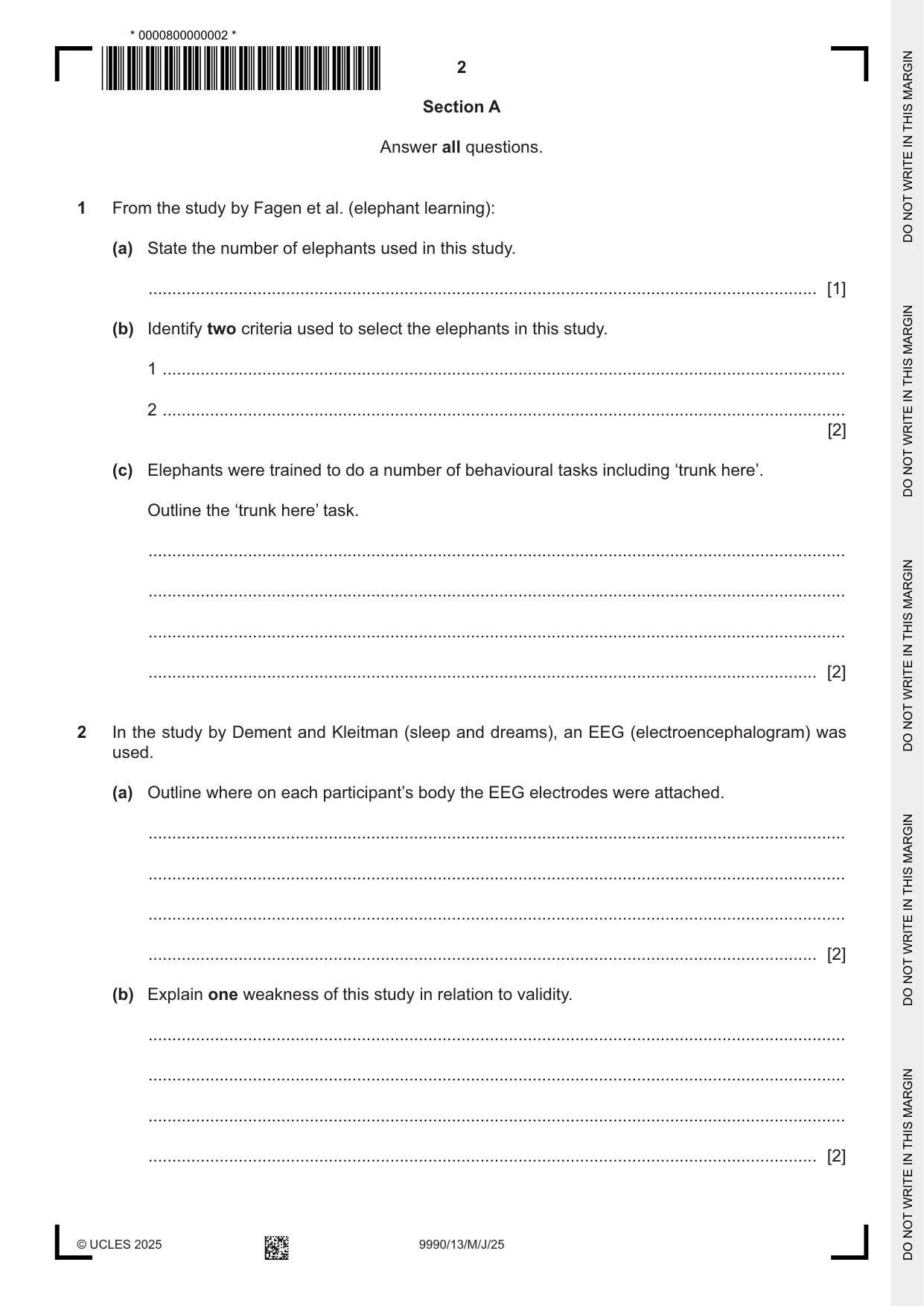 Cambridge A Level Psychology (from 2018) 9990 2025 May/June Paper 1 · Variant 3 question paper, page 2 of 12