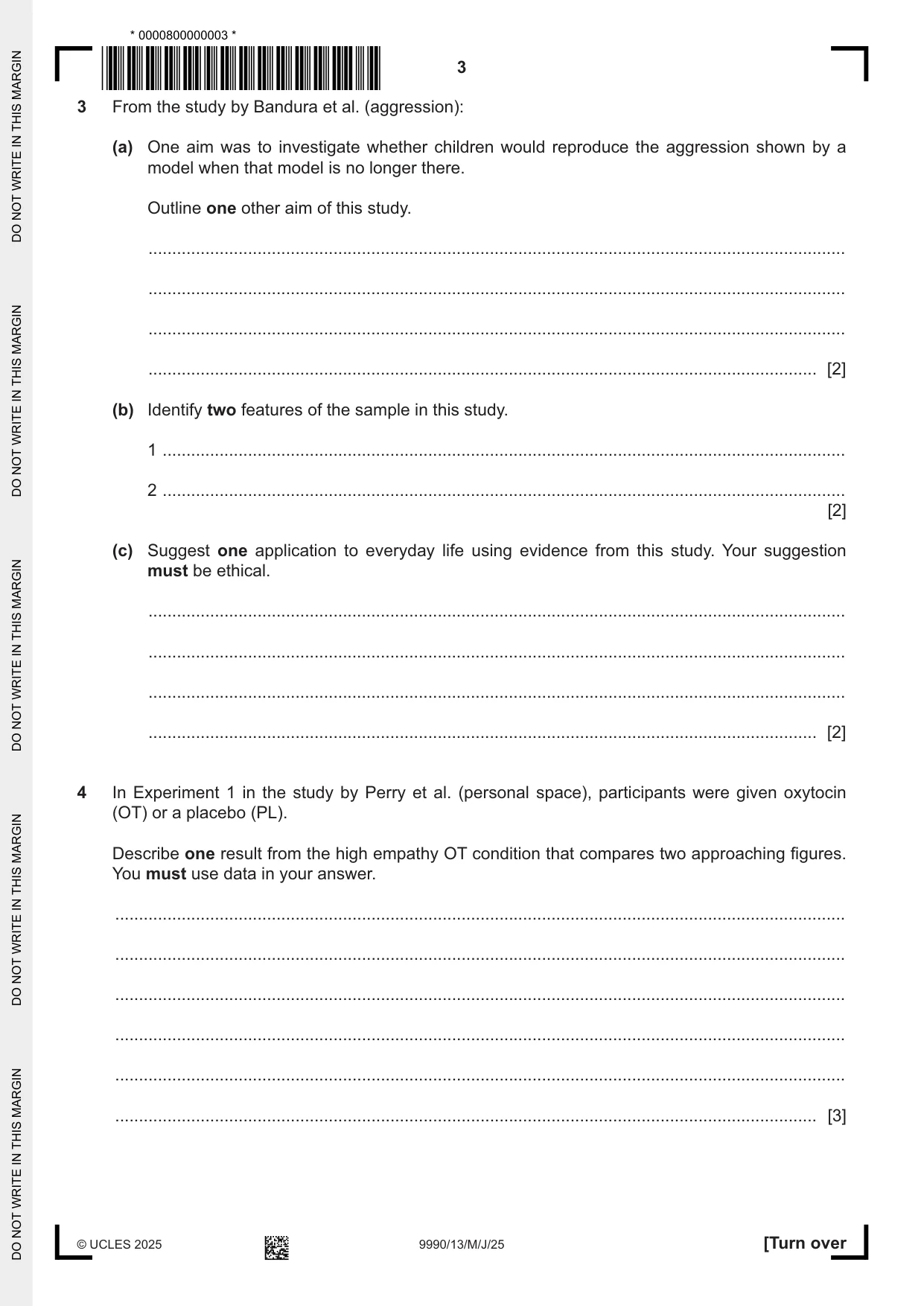 Cambridge A Level Psychology (from 2018) 9990 2025 May/June Paper 1 · Variant 3 question paper, page 3 of 12