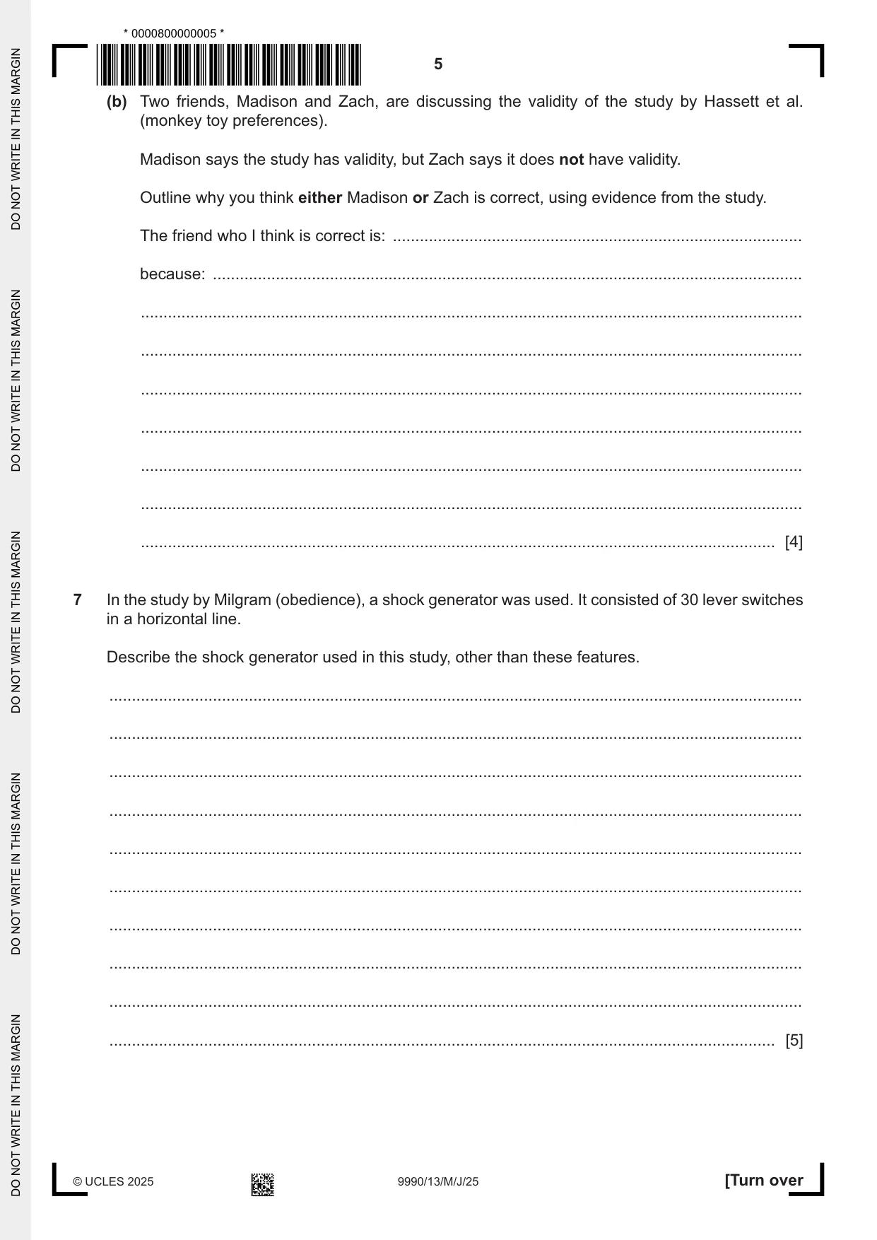 Cambridge A Level Psychology (from 2018) 9990 2025 May/June Paper 1 · Variant 3 question paper, page 5 of 12